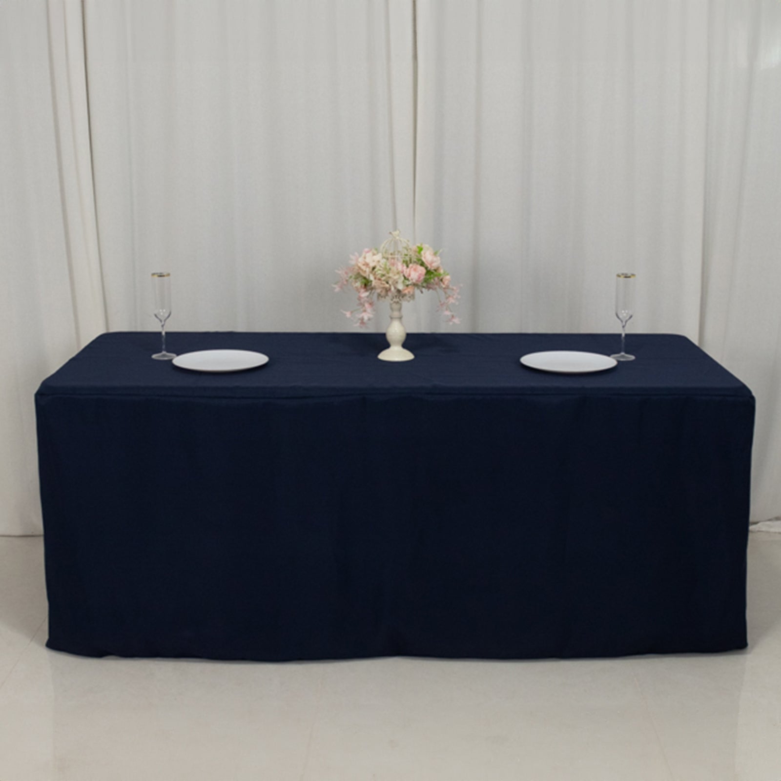 Fitted Polyester 72x30 Rectangle Tablecloth Navy Blue with Open Back Design - Easy to Maintain and Wrinkle-Resistant Table Cover