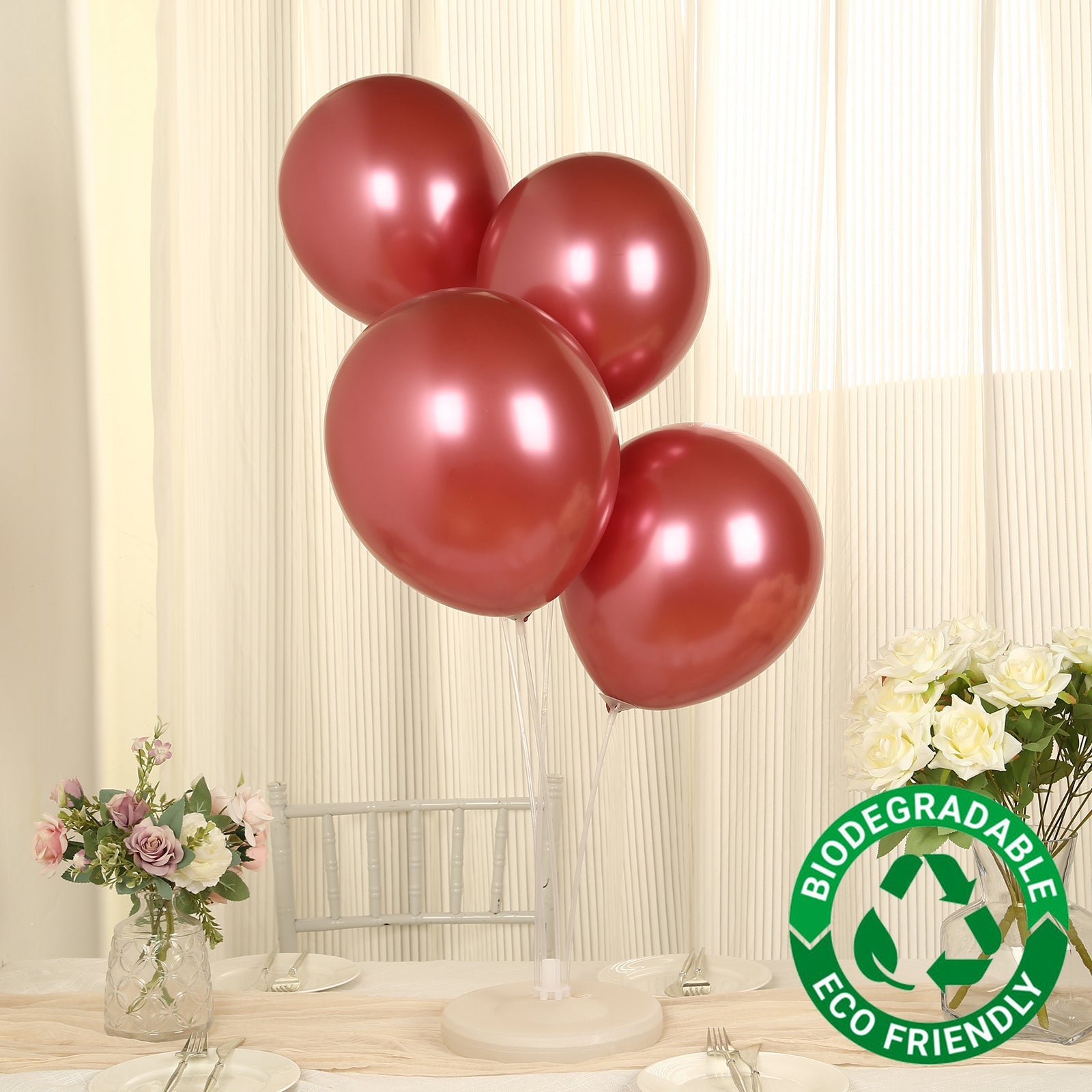 50 Pack Chrome Pink Biodegradable Latex Balloons 12, Thick Eco Friendly Metallic Party Balloons