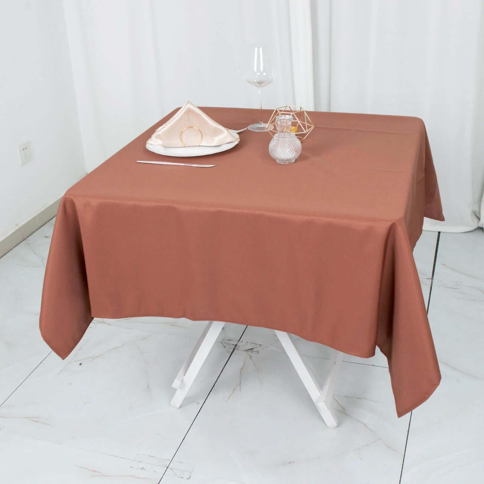 Premium Polyester 54x54 Square Tablecloth Terracotta (Rust) - Stain and Wrinkle-Resistant 220GSM Table Cover