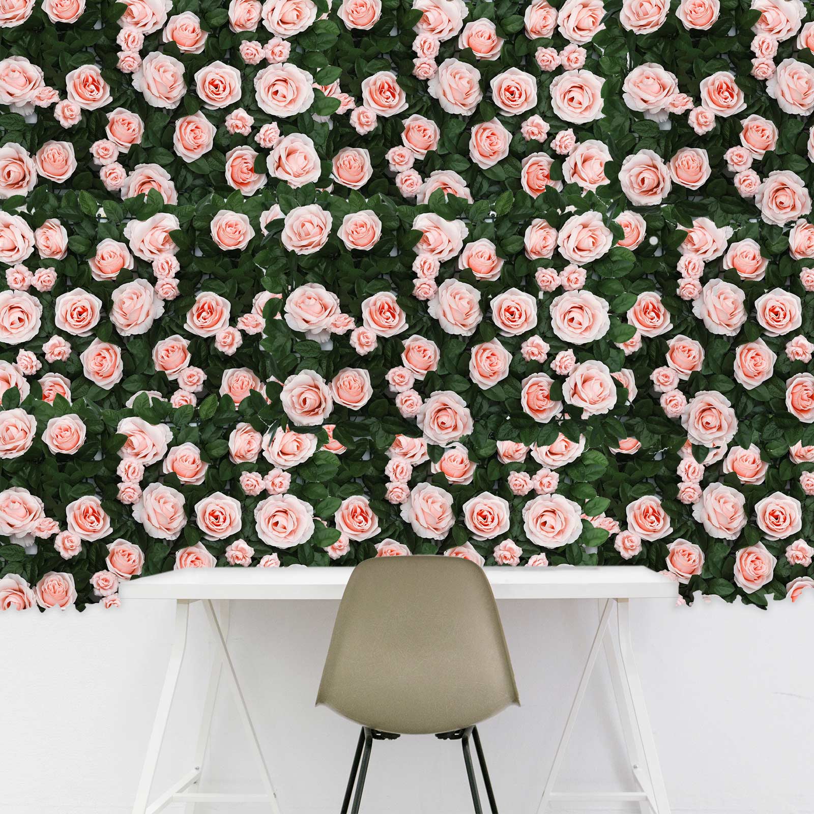 4 Pack 12 Sq ft. Easy-Install Blush Silk Rose Flower Mat Wall Panel Backdrop