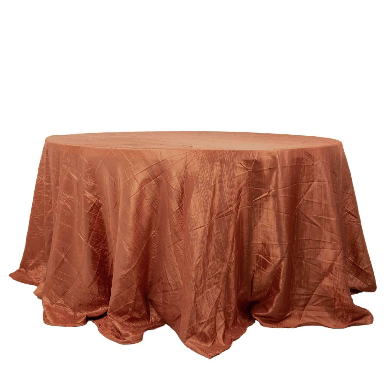 Taffeta 132 Round Tablecloth Terracotta (Rust) - Seamless Accordion Crinkle Table Cover