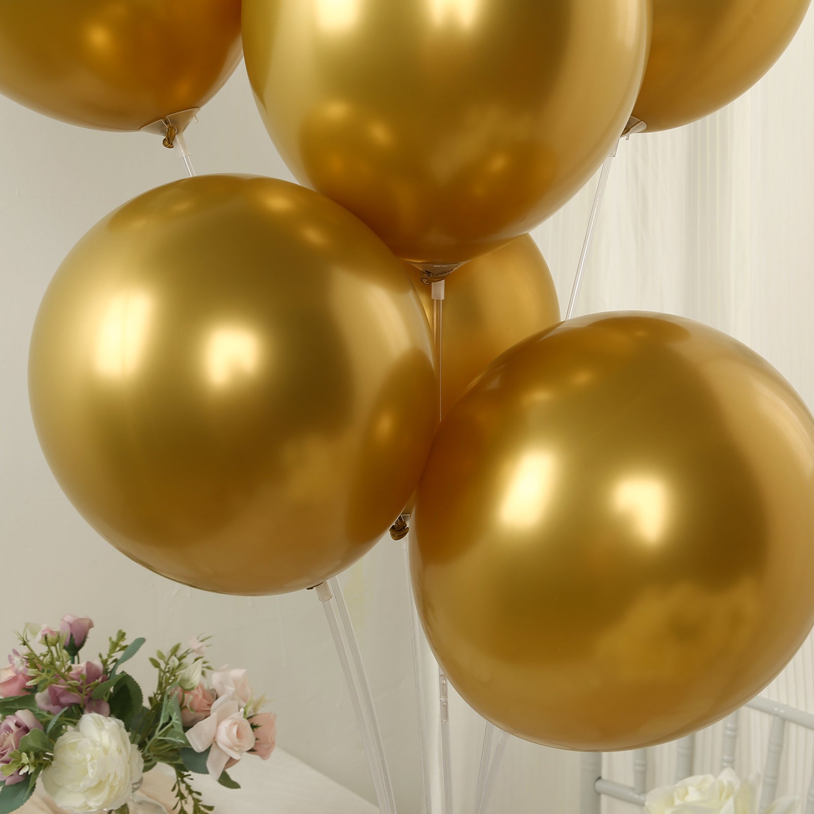 50 Pack Chrome Gold Biodegradable Latex Balloons 12, Thick Eco Friendly Metallic Party Balloons