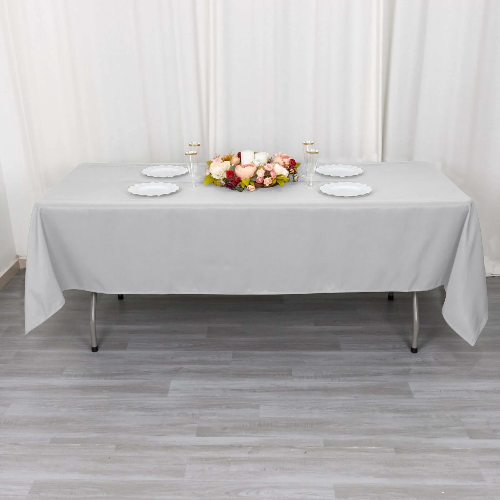 Premium Polyester 60x102 Rectangle Tablecloth Silver - Durable 220GSM Wrinkle-Resistant Table Cover