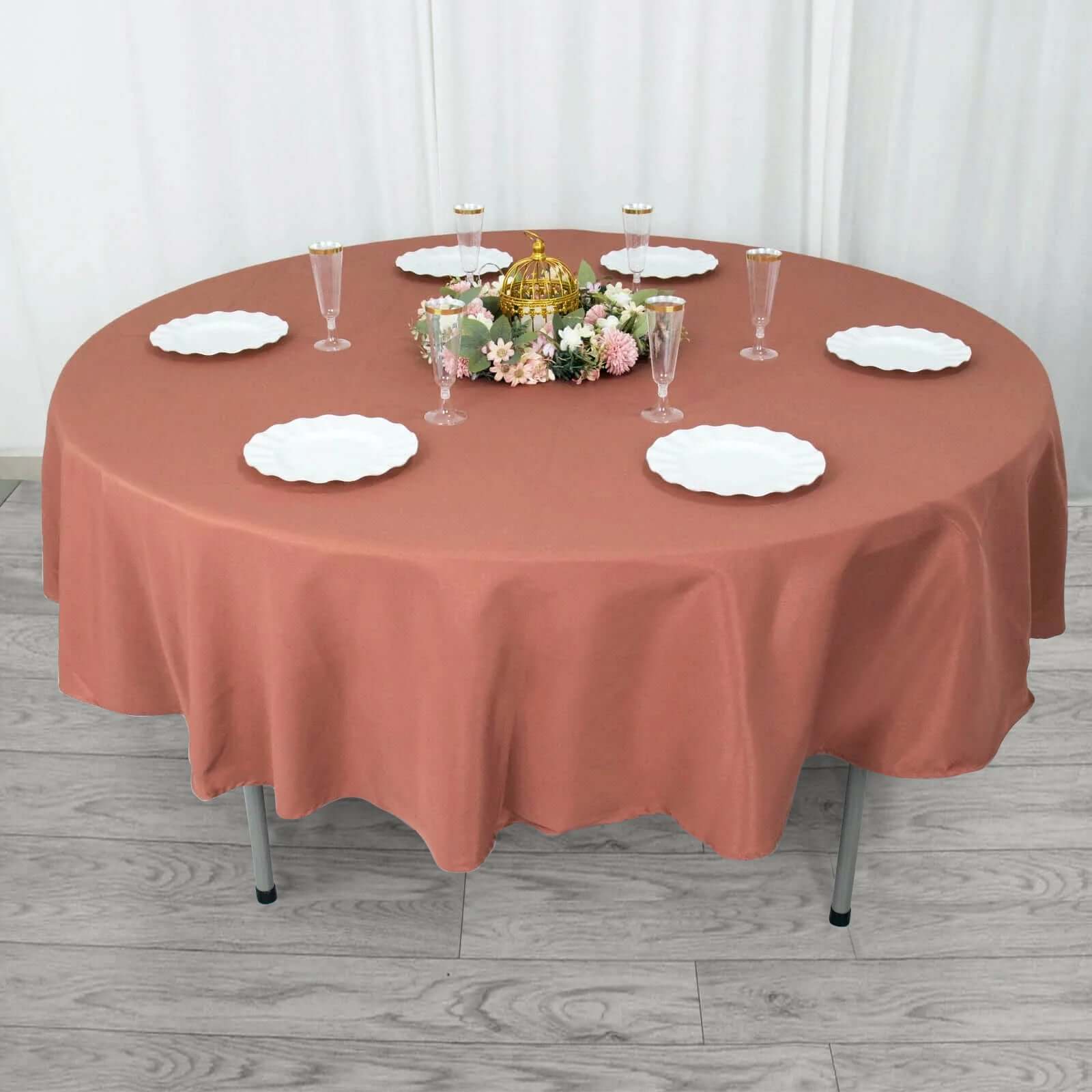 Premium Polyester 90 Round Tablecloth Terracotta (Rust) - Stain and Wrinkle-Resistant Design with 220GSM Thickness Table Cover
