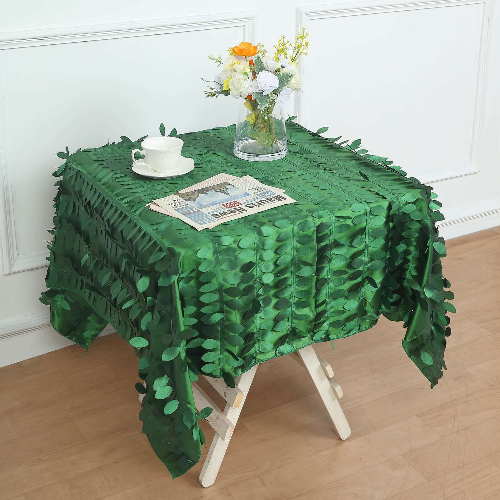 Taffeta 54x54 Square Tablecloth Green 3D Leaf Petal Table Cover