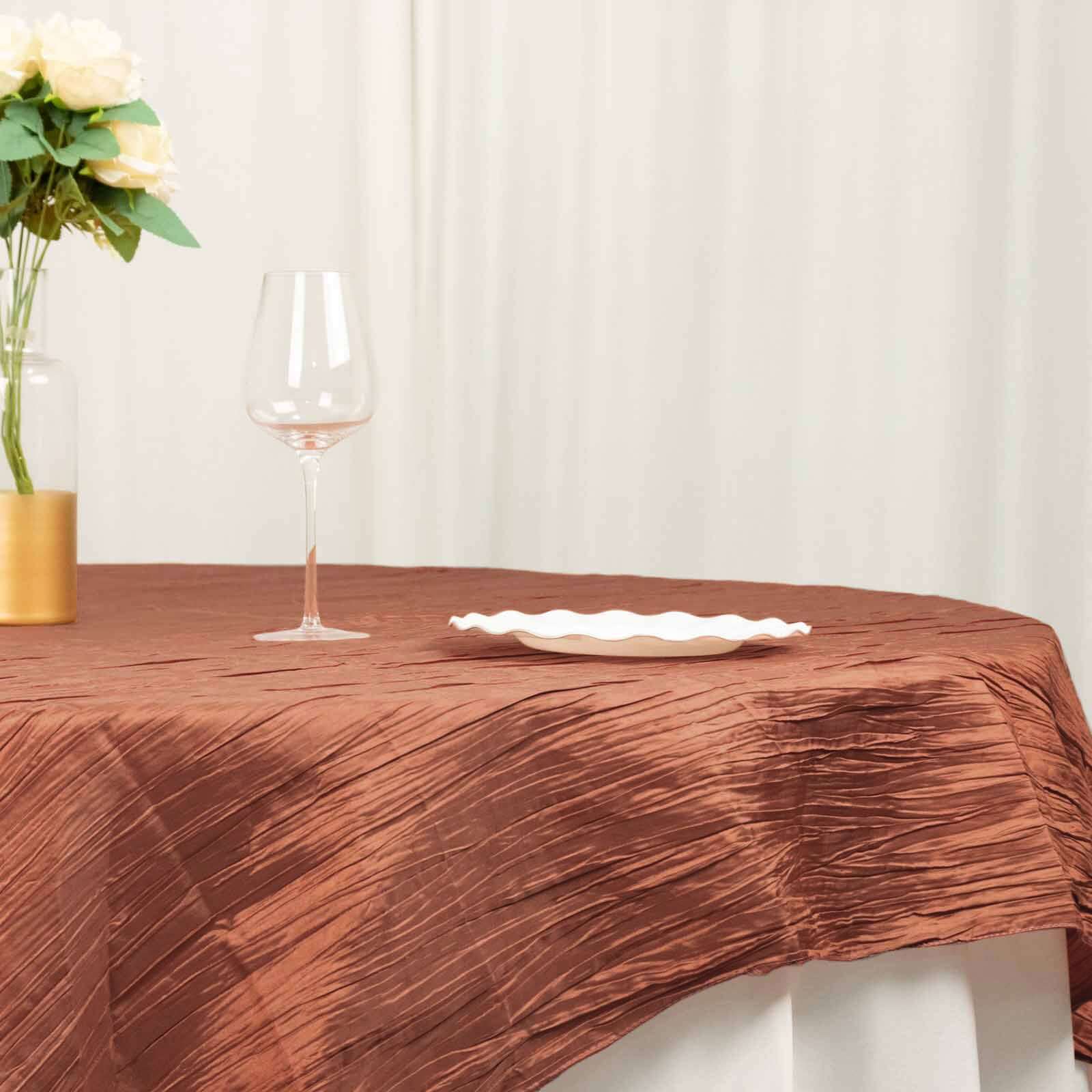 Taffeta 72x72 Table Overlay Square Tablecloth Terracotta (Rust) - Accordion Crinkle Table Cover