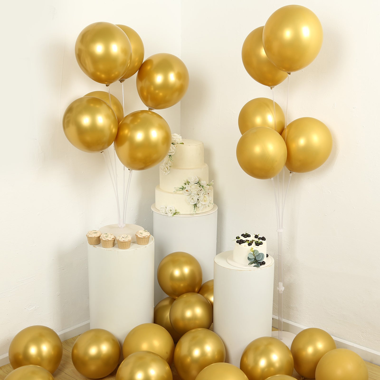 50 Pack Chrome Gold Biodegradable Latex Balloons 12, Thick Eco Friendly Metallic Party Balloons