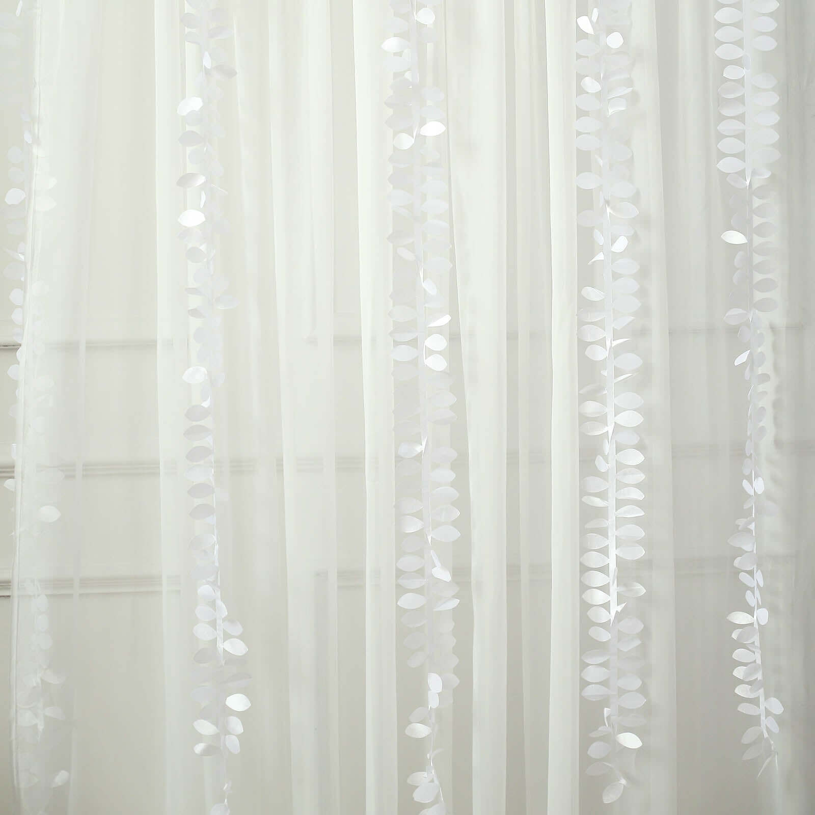 Taffeta Ribbon Sash with 4 Leaf Petal Design White 50ft - Sophisticated Artificial Fabric Garland for Events