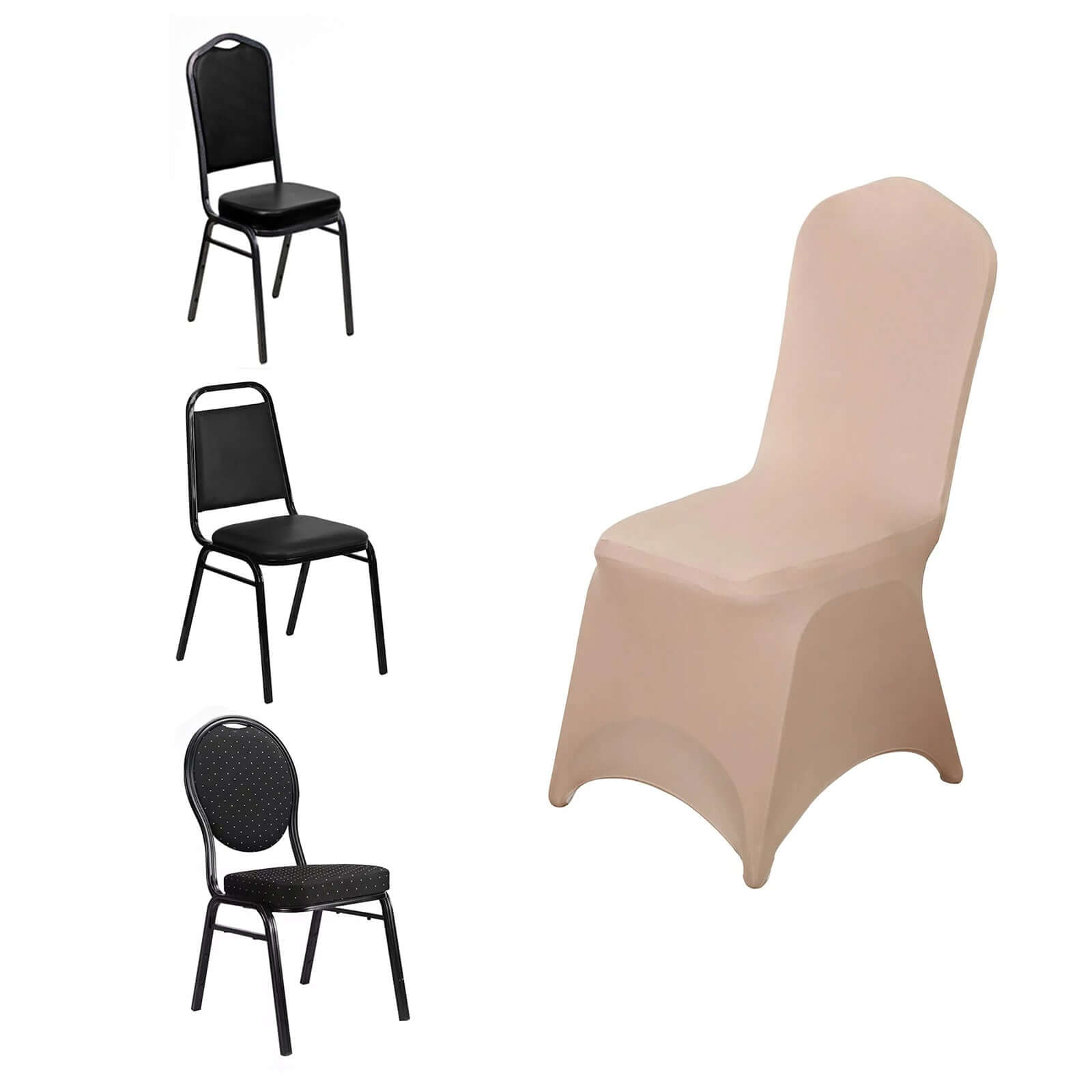 Spandex Chair Cover for Banquet Chairs Nude - Stretch 160GSM Fabric with Slip-On Slipcover