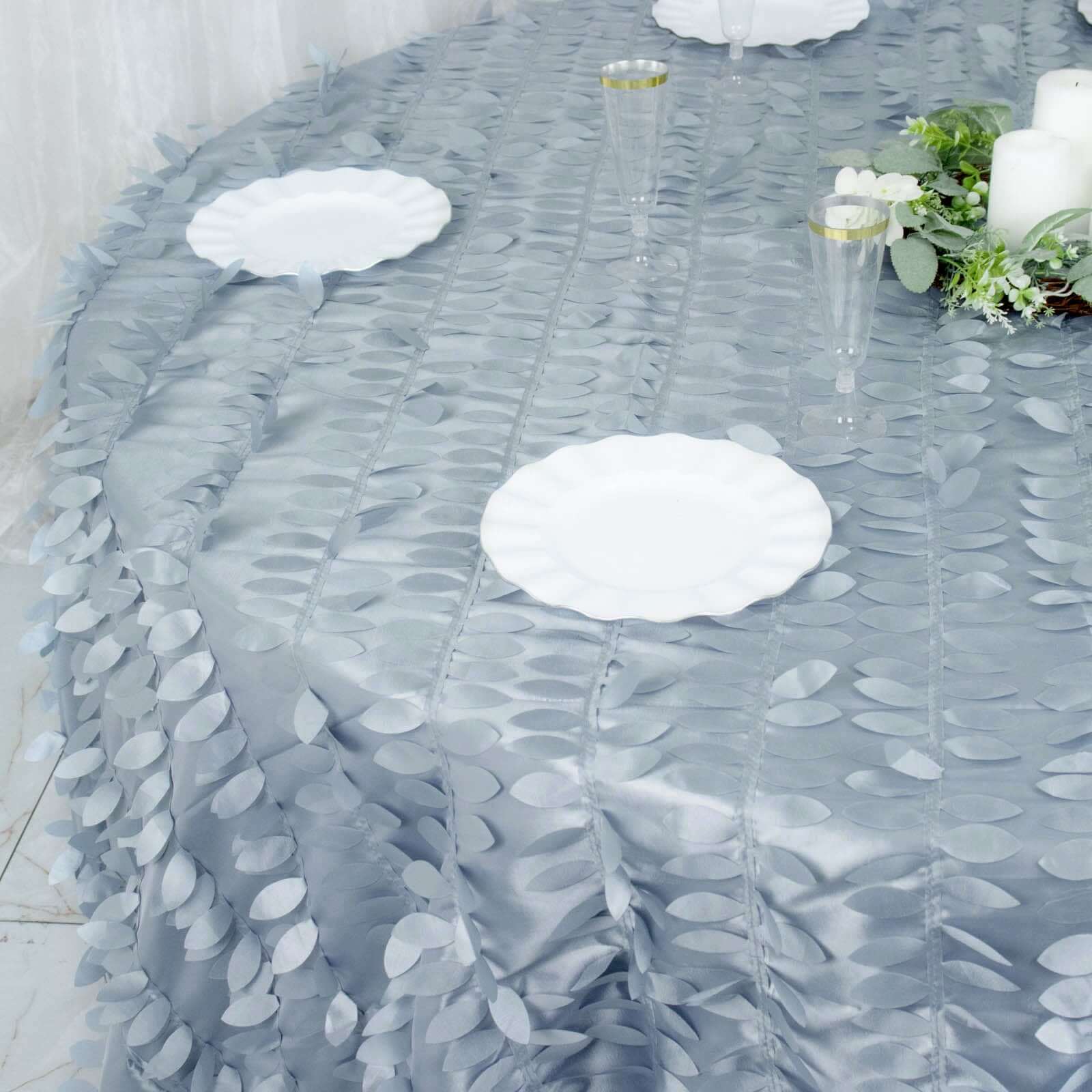 Taffeta 132 Round Tablecloth Dusty Blue | 3D Leaf Petal Design Seamless Table Cover