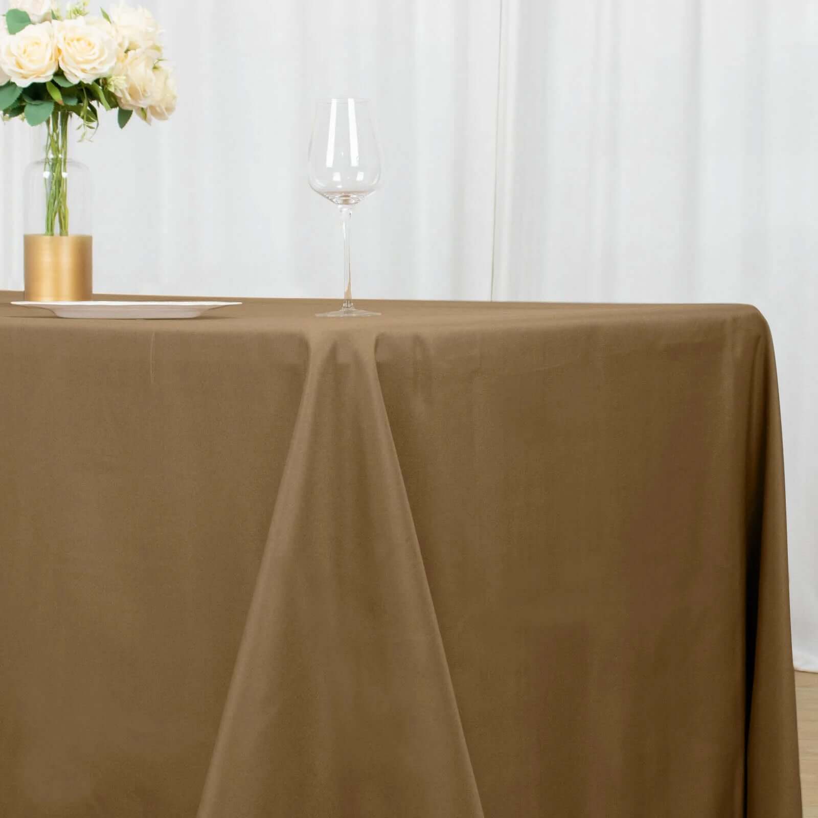 Polyester 90x132 Rectangle Tablecloth Taupe - Seamless Wrinkle-Resistant Table Cover