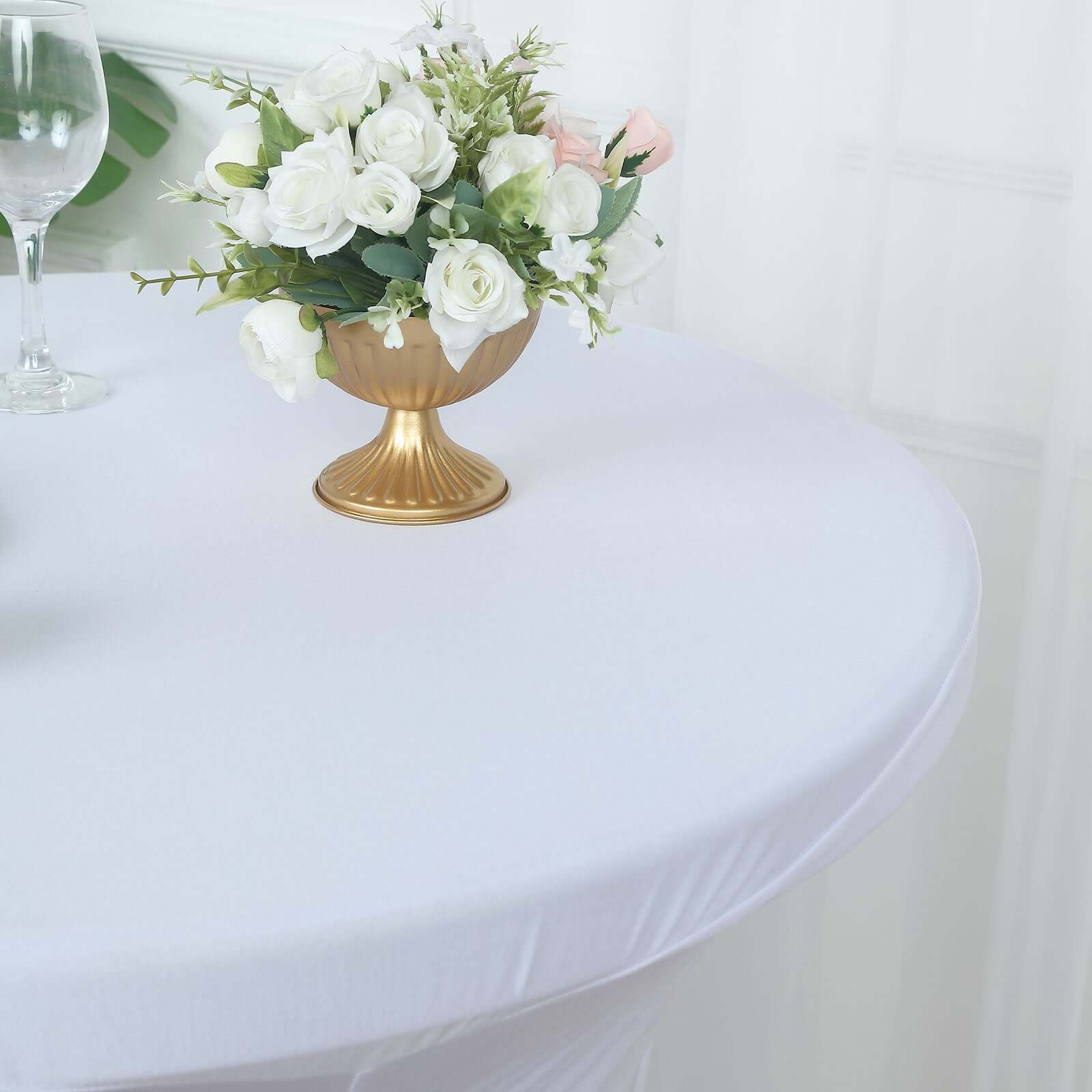 Heavy Duty Spandex 32 Fitted Round Cocktail Table Cover White Ruched Pleated - Durable Stretch Design