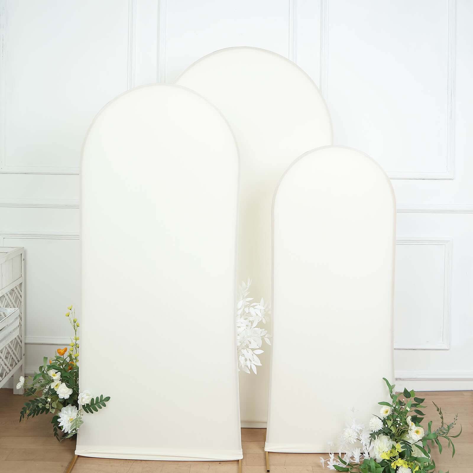 Set of 3 Matte Ivory Spandex Fitted Chiara Backdrop Stand Cover For Round Top Wedding Arch - 5ft, 6ft, 7ft