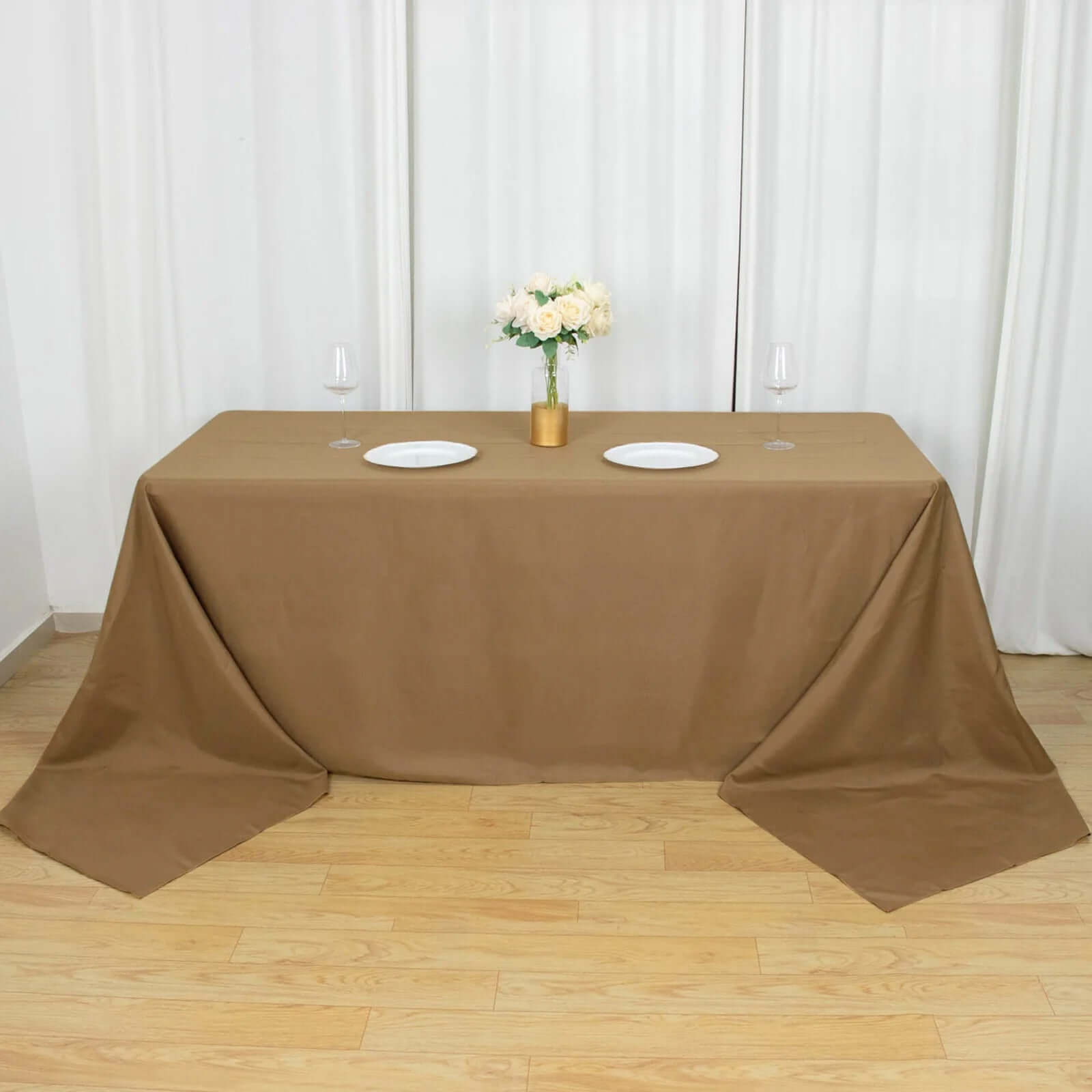 Polyester 90x156 Rectangle Tablecloth Taupe - Seamless Wrinkle-Resistant Table Cover