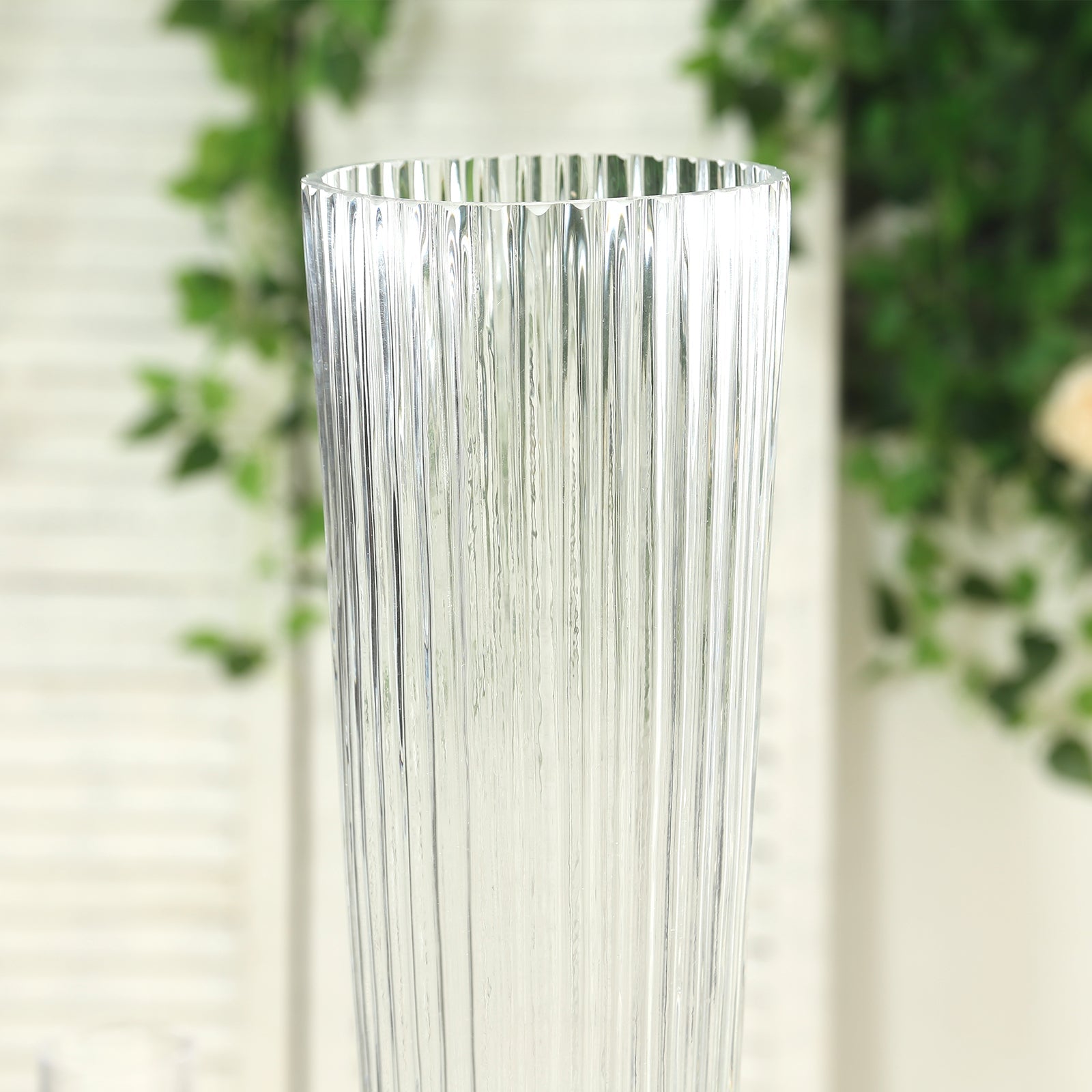 4-Pack Glass Trumpet Vases Ribbed Design Clear - Durable Flower Centerpieces for Events 26