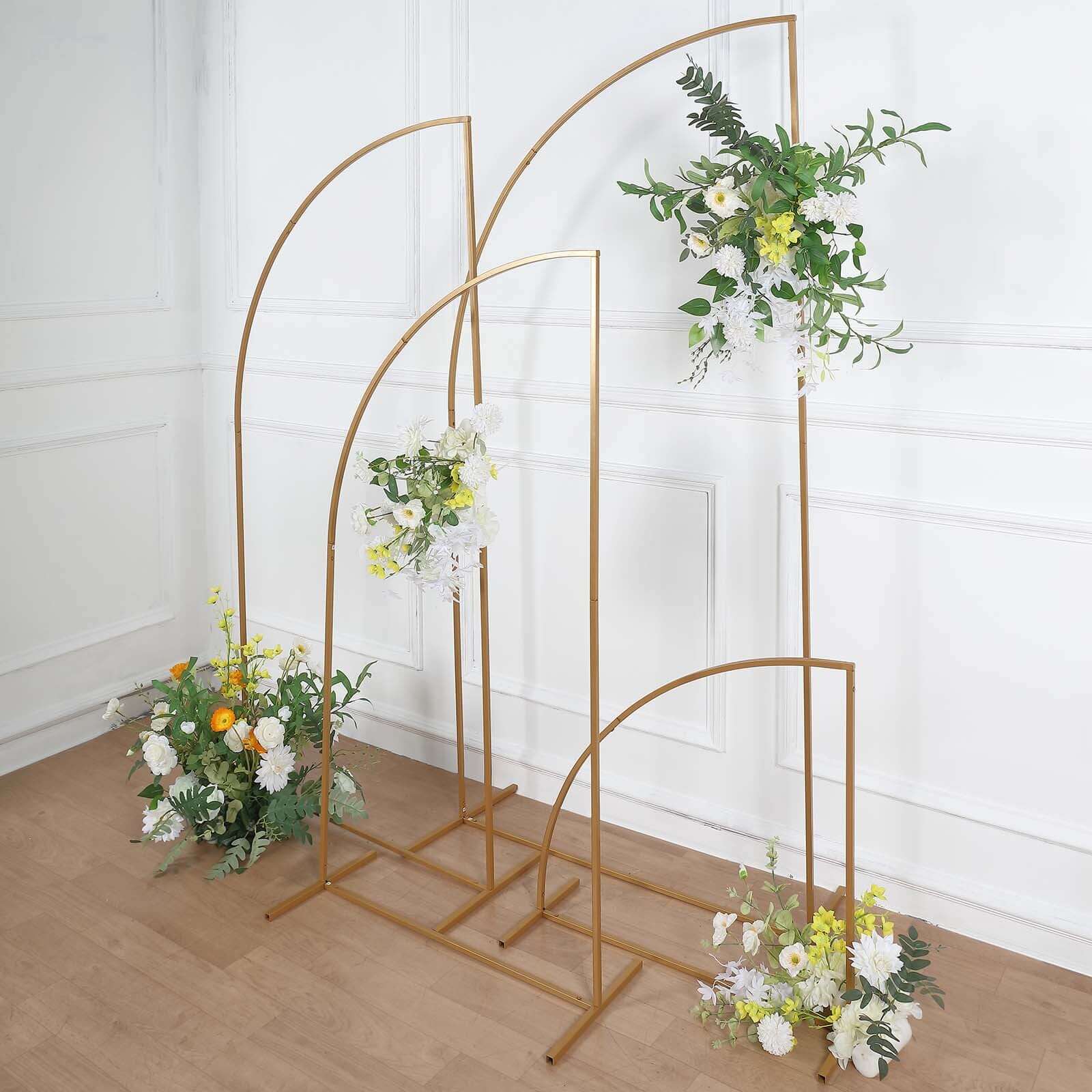 5ft Gold Metal Half Moon Floral Frame Wedding Arbor Stand, Chiara Backdrop Display Arch