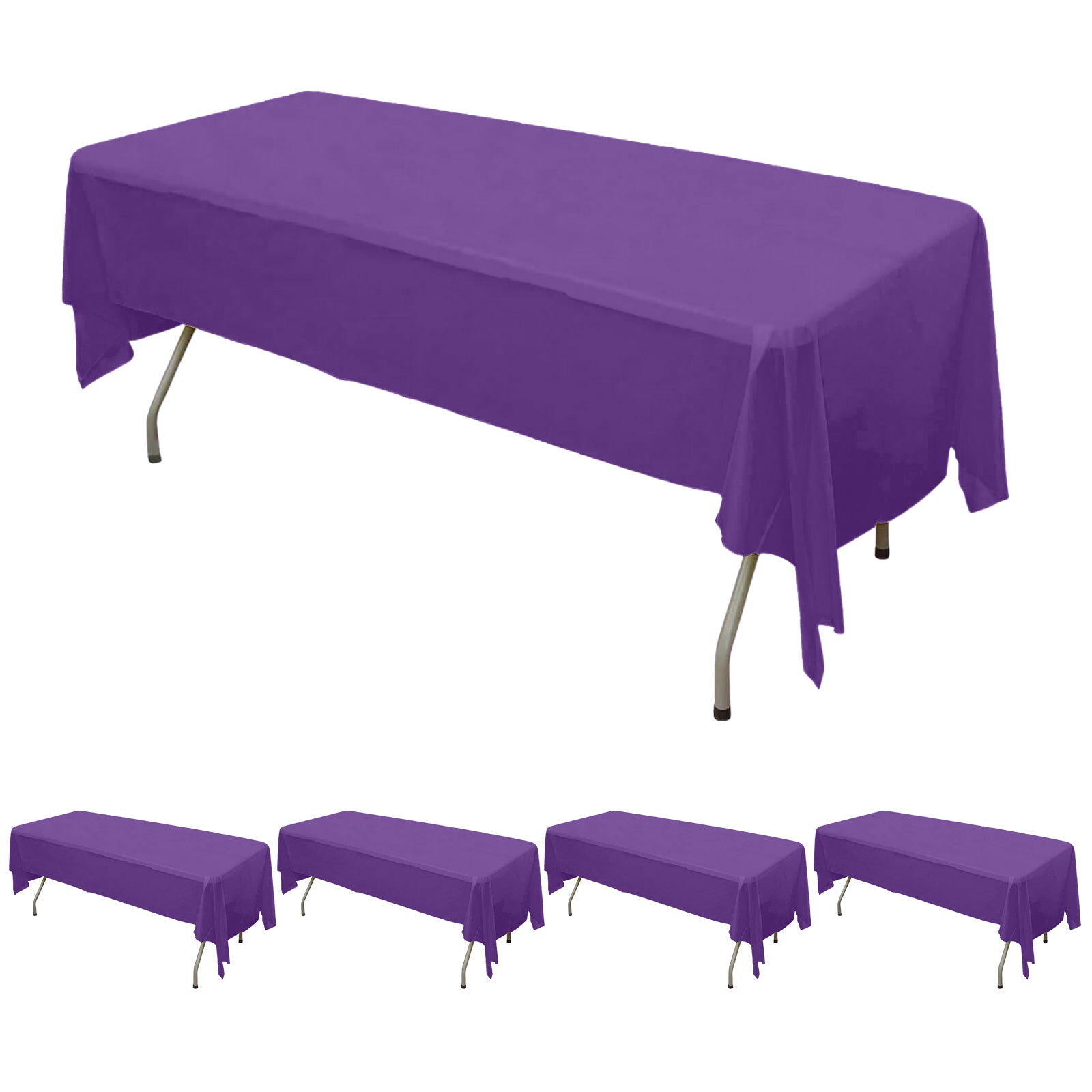 5-Pack Plastic Table Covers Purple Rectangle - Reliable PVC Disposable Covers for Gatherings 54x108