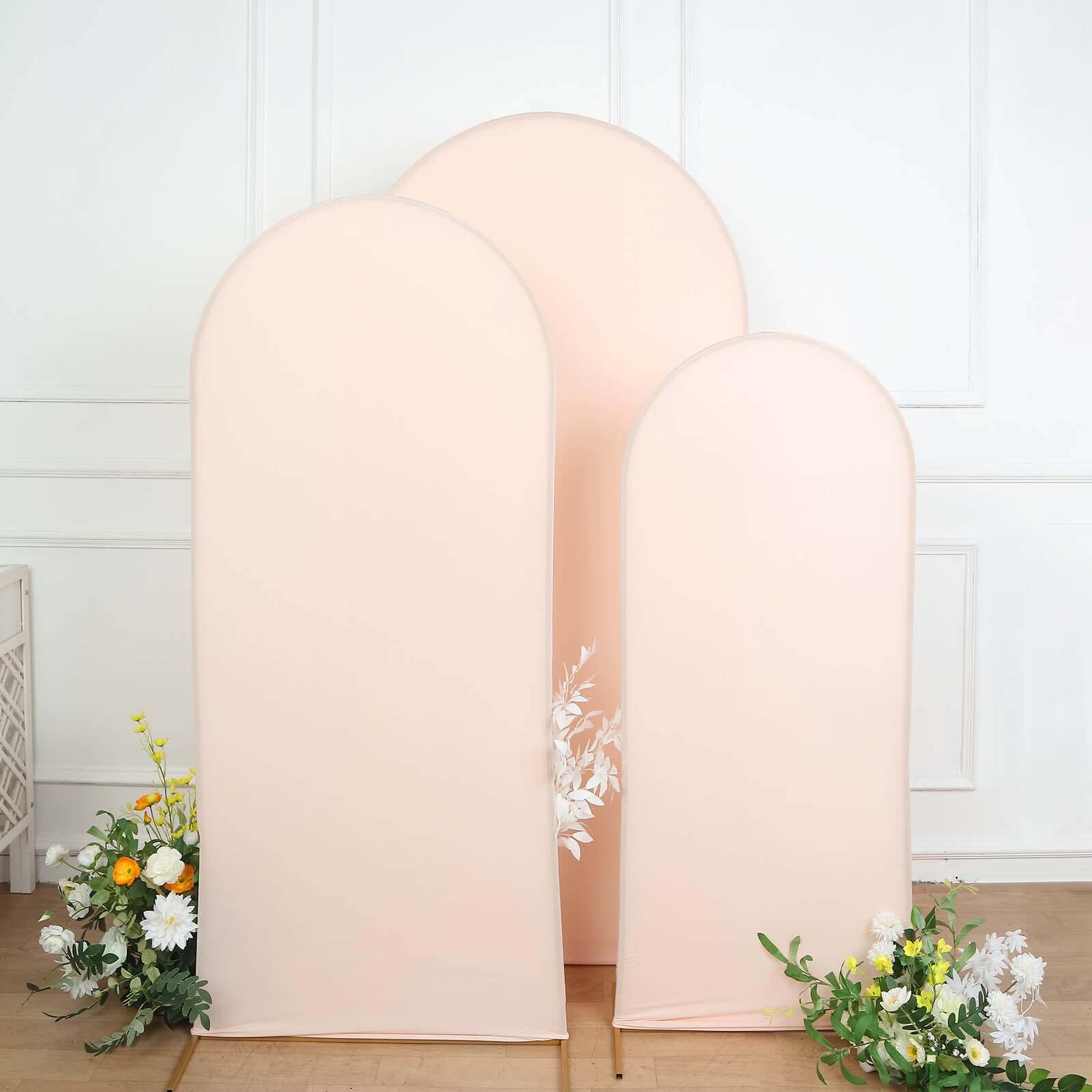 Set of 3 Matte Blush Spandex Fitted Chiara Backdrop Stand Cover For Round Top Wedding Arch - 5ft, 6ft, 7ft