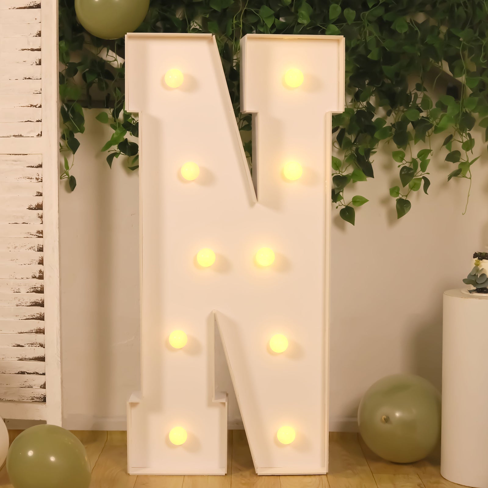 Giant LED Marquee Light Up Letter N, White 4ft Pre-Cut Foam Board with 10 Warm White Battery Operated LEDs, Glue Gun and Sticks