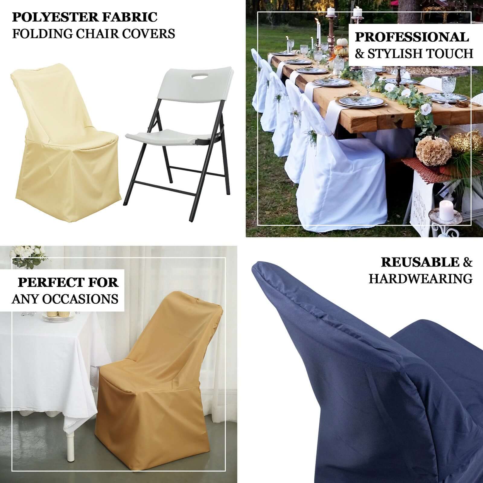 Polyester Chair Cover for Folding Lifetime Chairs Gold - Reusable Durable Slip-On Cover