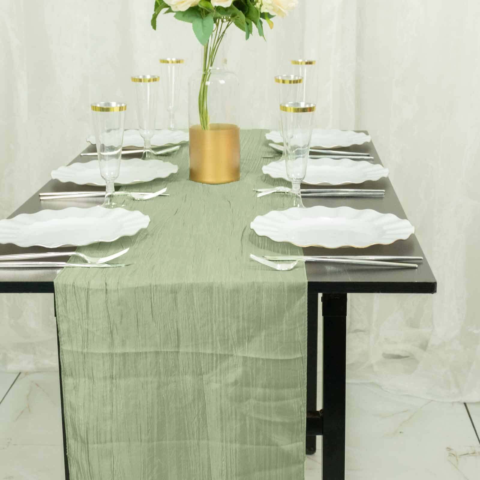 Taffeta 12x108 Table Runner Sage Green - Accordion Crinkle Design