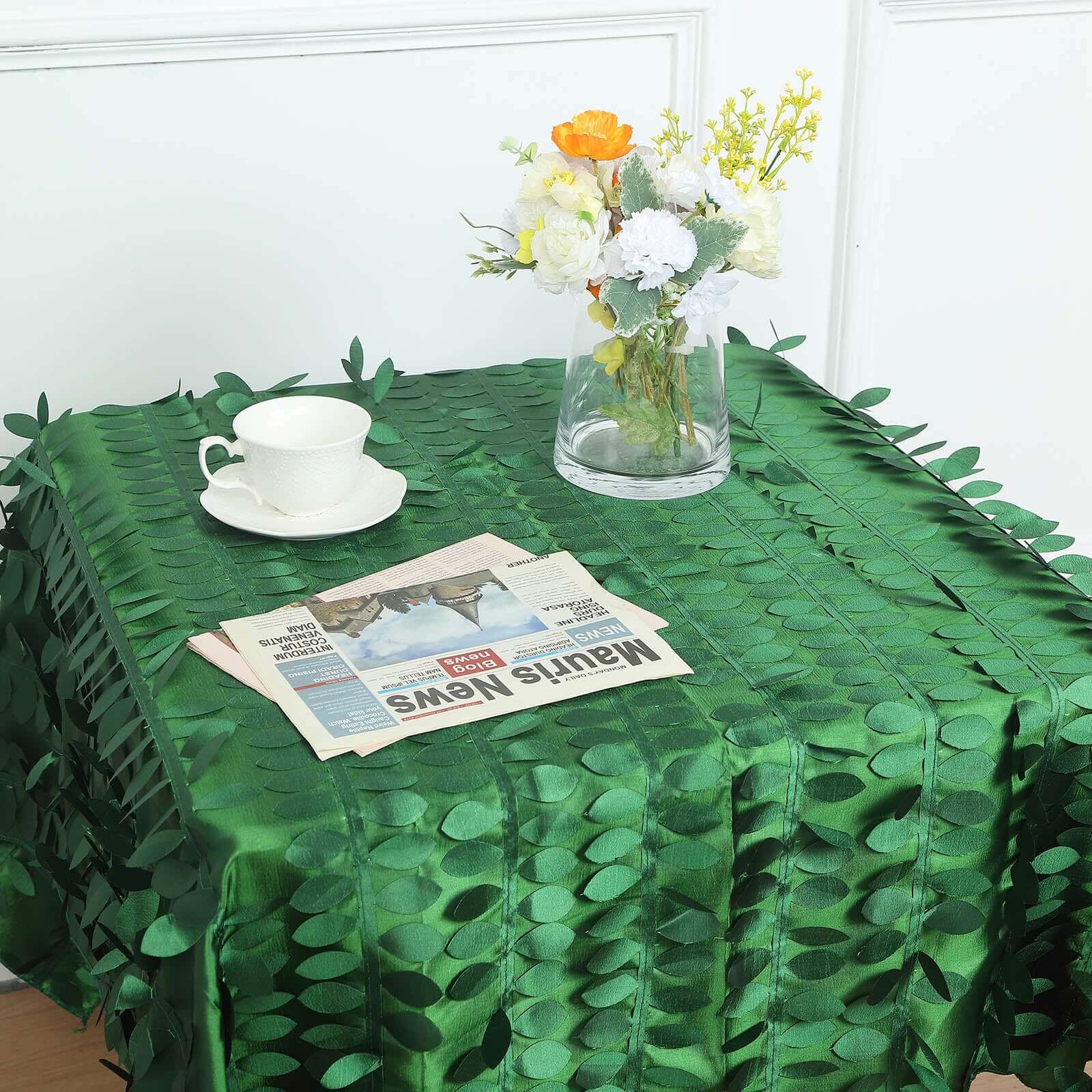 Taffeta 54x54 Square Tablecloth Green 3D Leaf Petal Table Cover