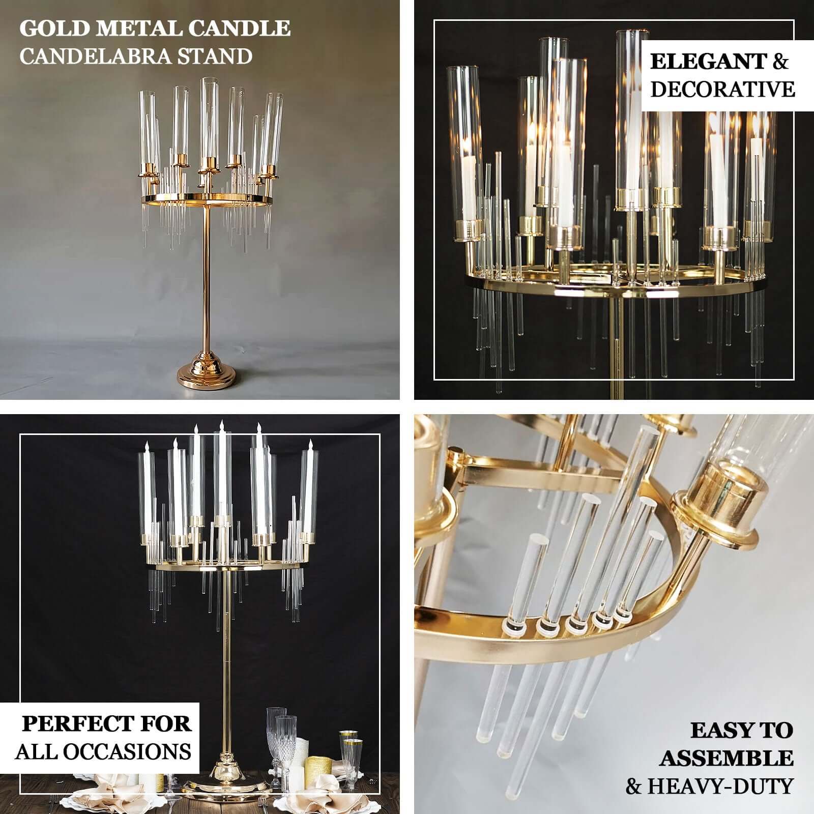 Metal 9-Arm Round Cluster Taper Candelabra Table Centerpiece Gold - Candlestick Holder Table Centerpiece With Drip Accents and Clear Glass Shades 40