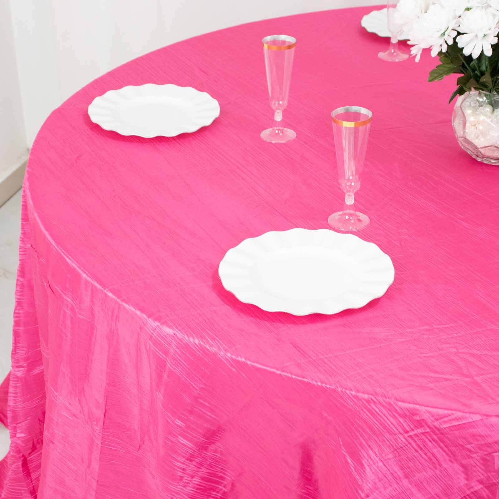 Taffeta 132 Round Tablecloth Fuchsia - Seamless Accordion Crinkle Table Cover