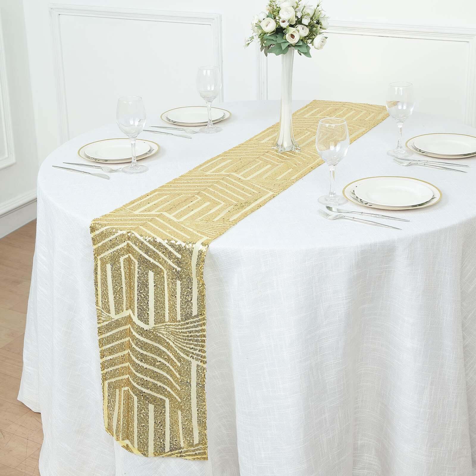 Sequin 12x108 Table Runner Gold Diamond Glitz - Shimmering Event Decoration