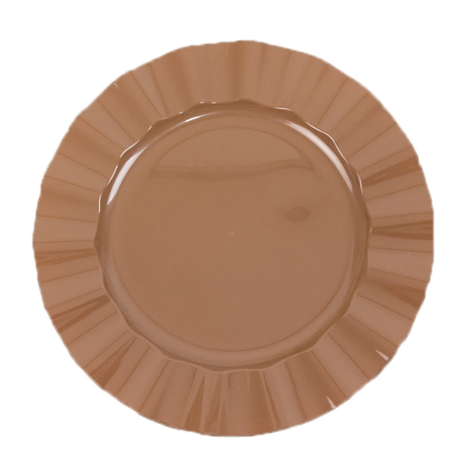 10-Pack Plastic 11 Round Dinner Plates in Coffee Brown Ruffled Rim with Gold Edging - Sturdy Disposable Dinnerware