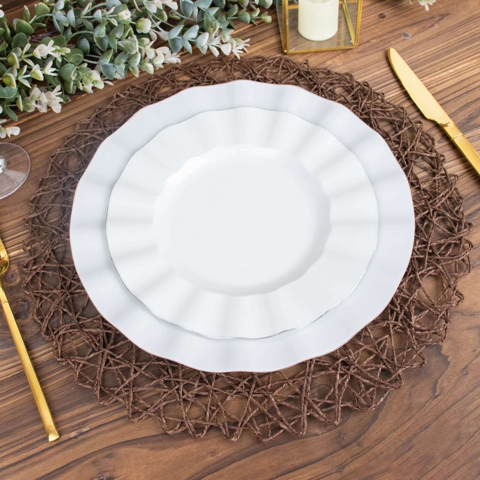 6-Pack Table Placemats Woven Fiber Design Dark Brown Round - Disposable Mats for Dining and Events 15