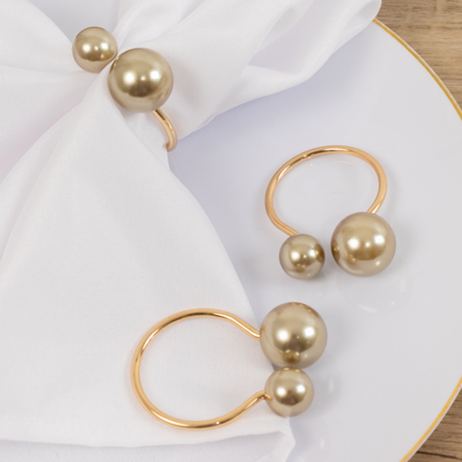 10 Pack Champagne Pearl Metal Napkin Holders Dining Table Decor, Elegant Round Wedding Napkin Rings - 2.5