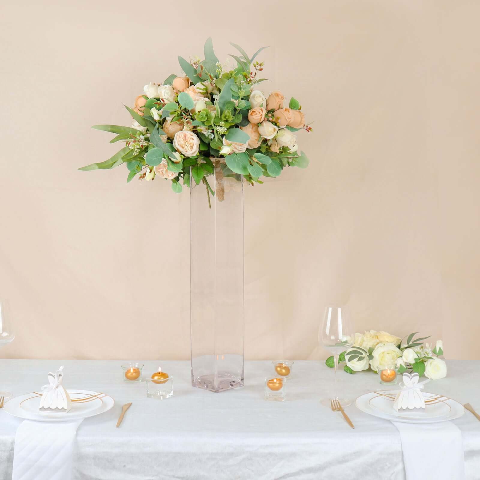 6-Pack Glass Cylinder Vases Square Clear - Durable Heavy Duty Floral Centerpieces for Weddings 24