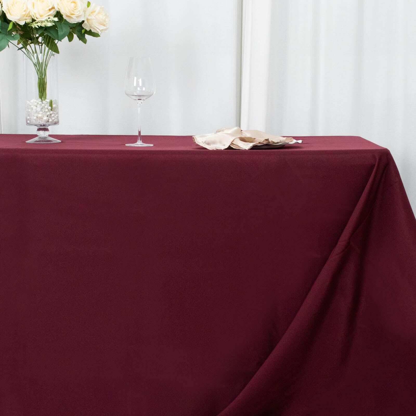 Premium Polyester 90x156 Rectangle Tablecloth Burgundy - Seamless 220GSM Stain-Resistant Table Cover