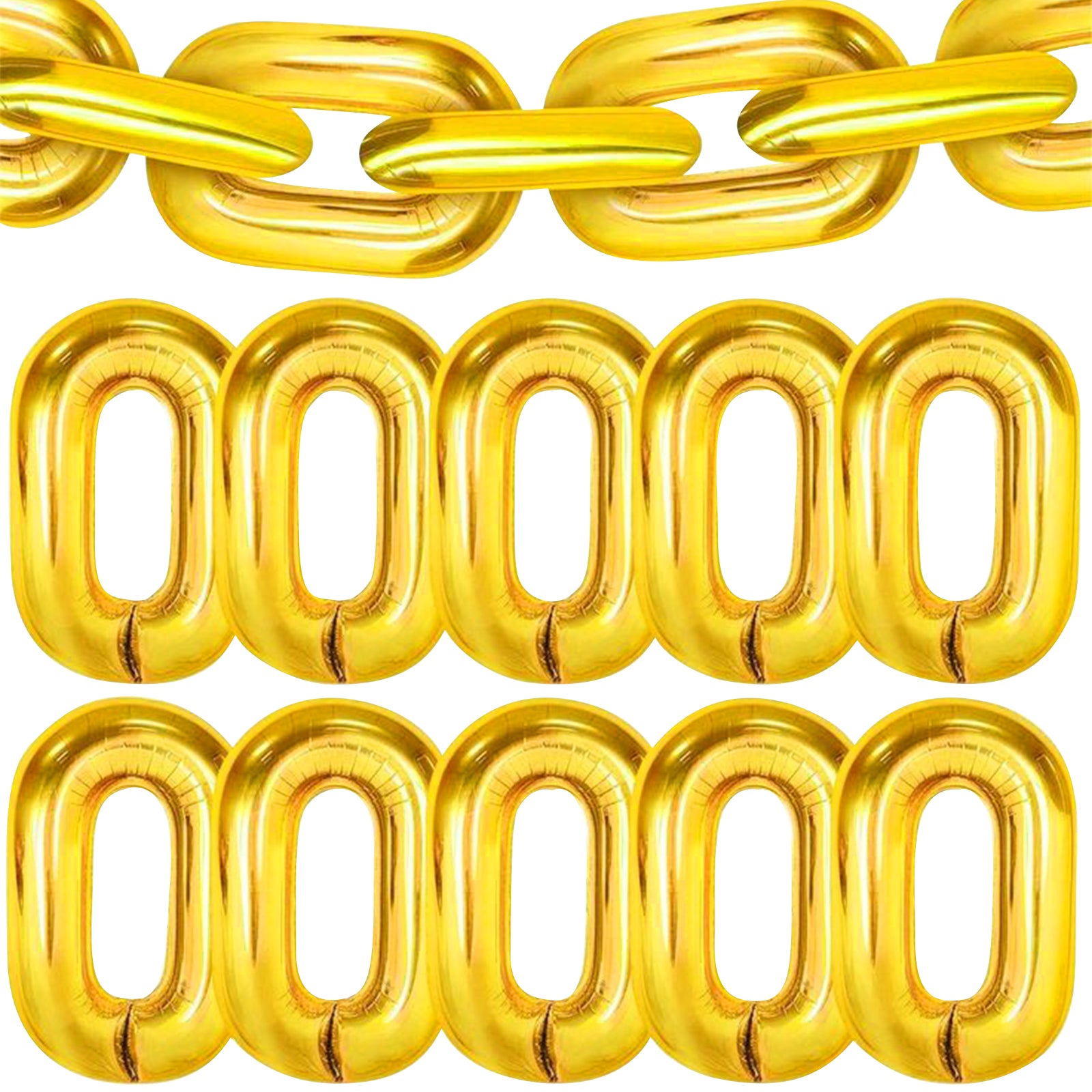 16ft Jumbo Chain Link Balloons in Gold, 30pack 8x12 Durable Foil Chain Balloons for 90s Hip Hop Party Decorations, Event Decor