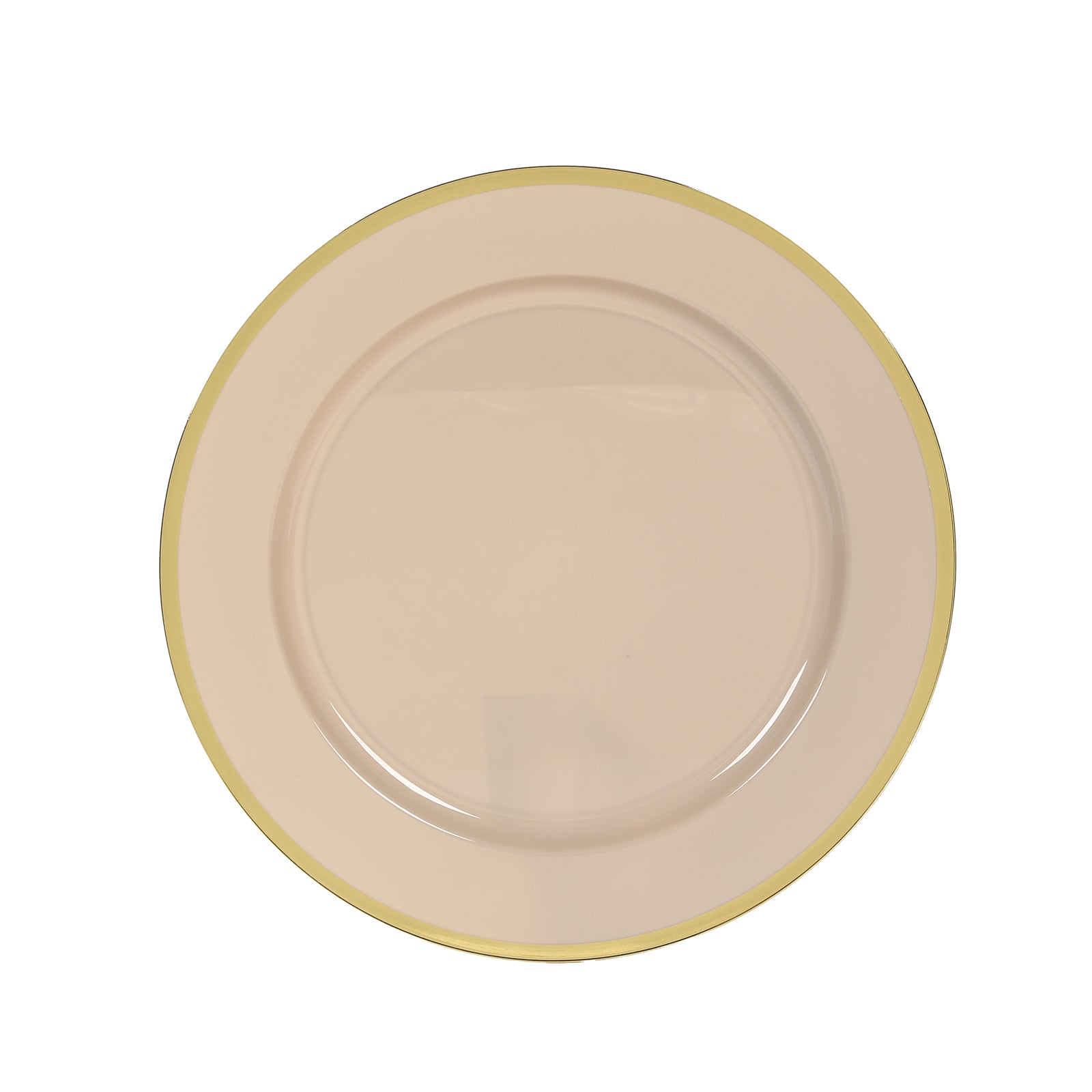 10 Pack Taupe Economy Plastic Charger Plates With Gold Rim, 12 Round Dinner Chargers Event Tabletop Decor