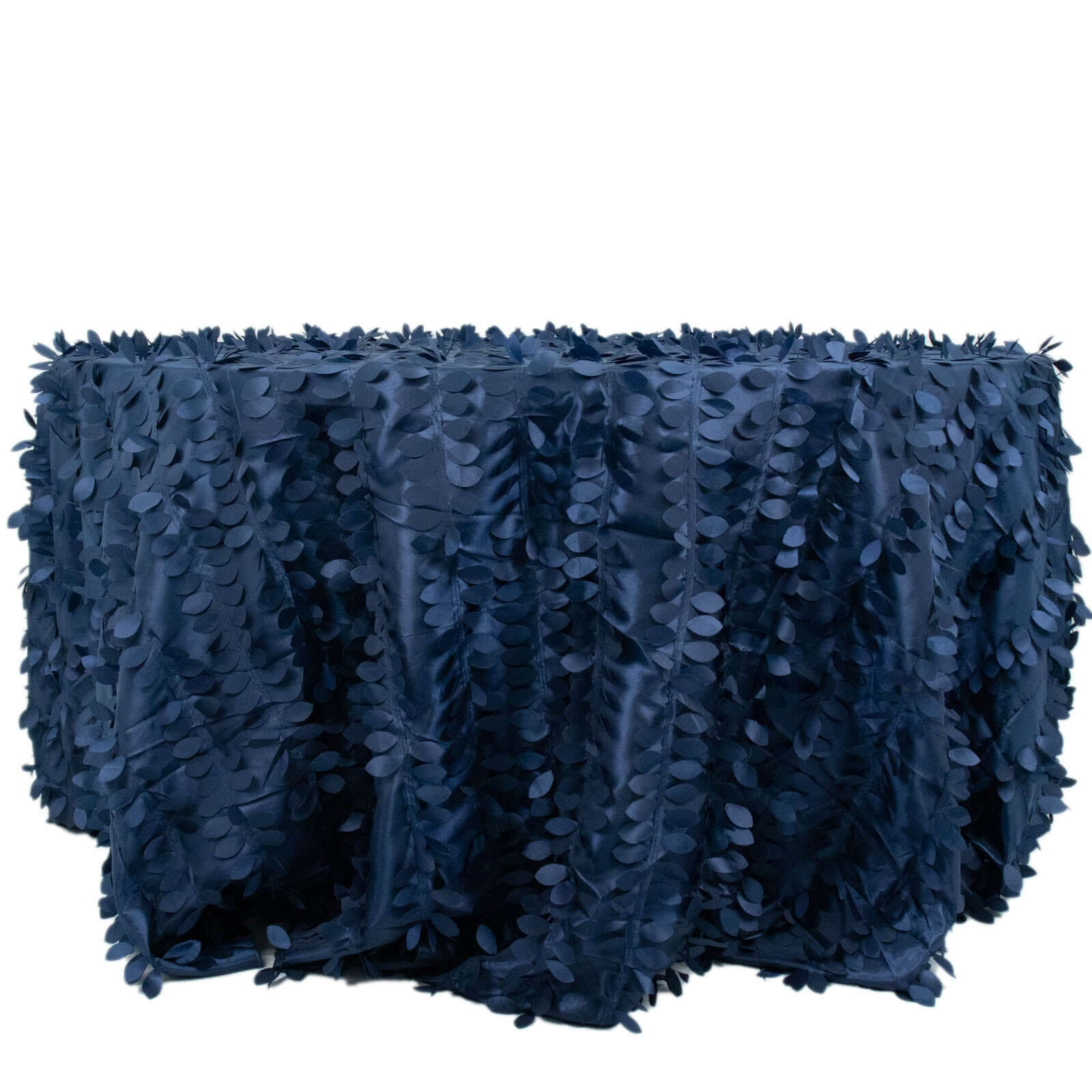Taffeta 132 Round Tablecloth Navy Blue | 3D Leaf Petal Design Seamless Table Cover