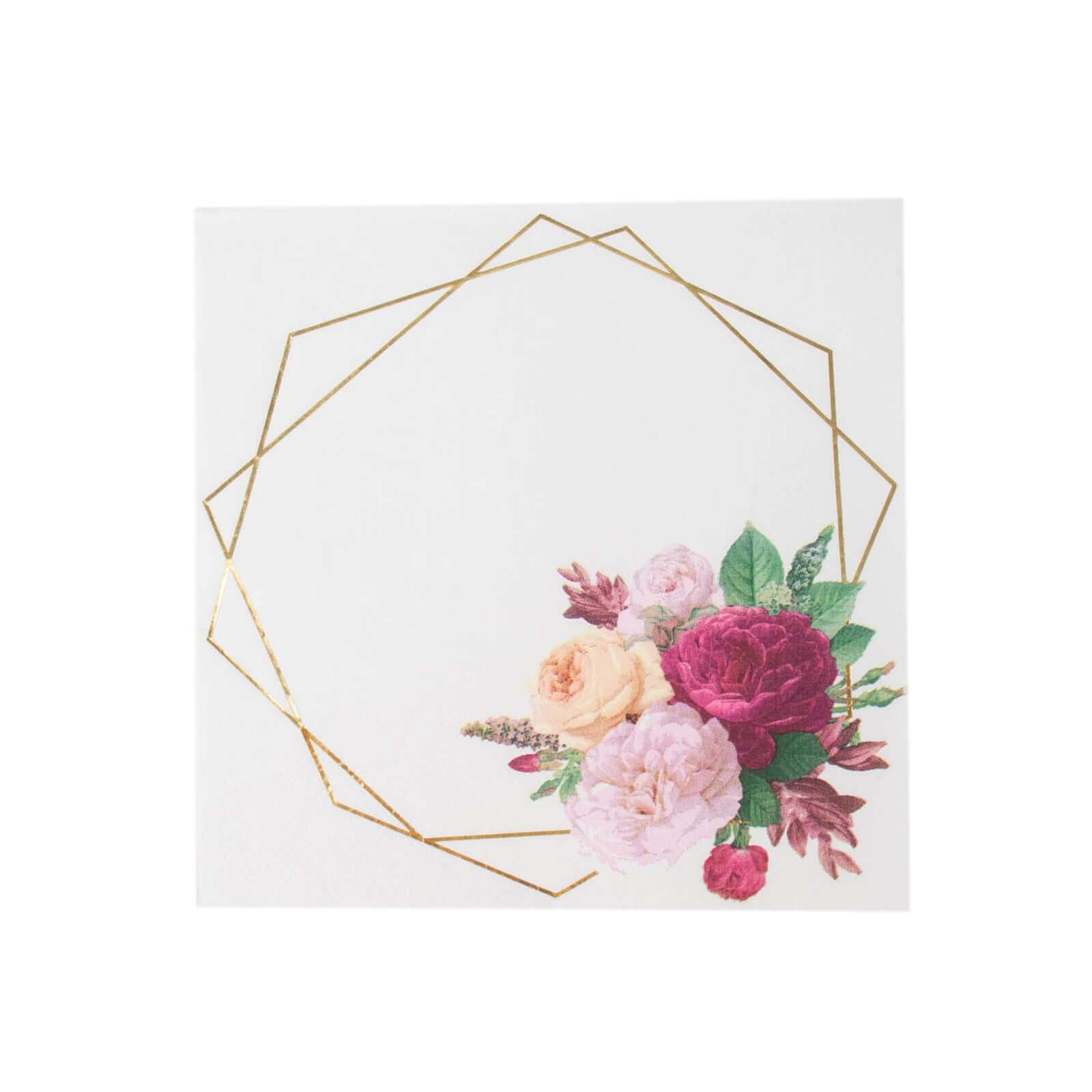 20-Pack Paper Party Napkins with Gold Hexagon Frame Floral Print White - 2 Ply Soft Disposable Beverage Napkins for Weddings 6.5x6.5