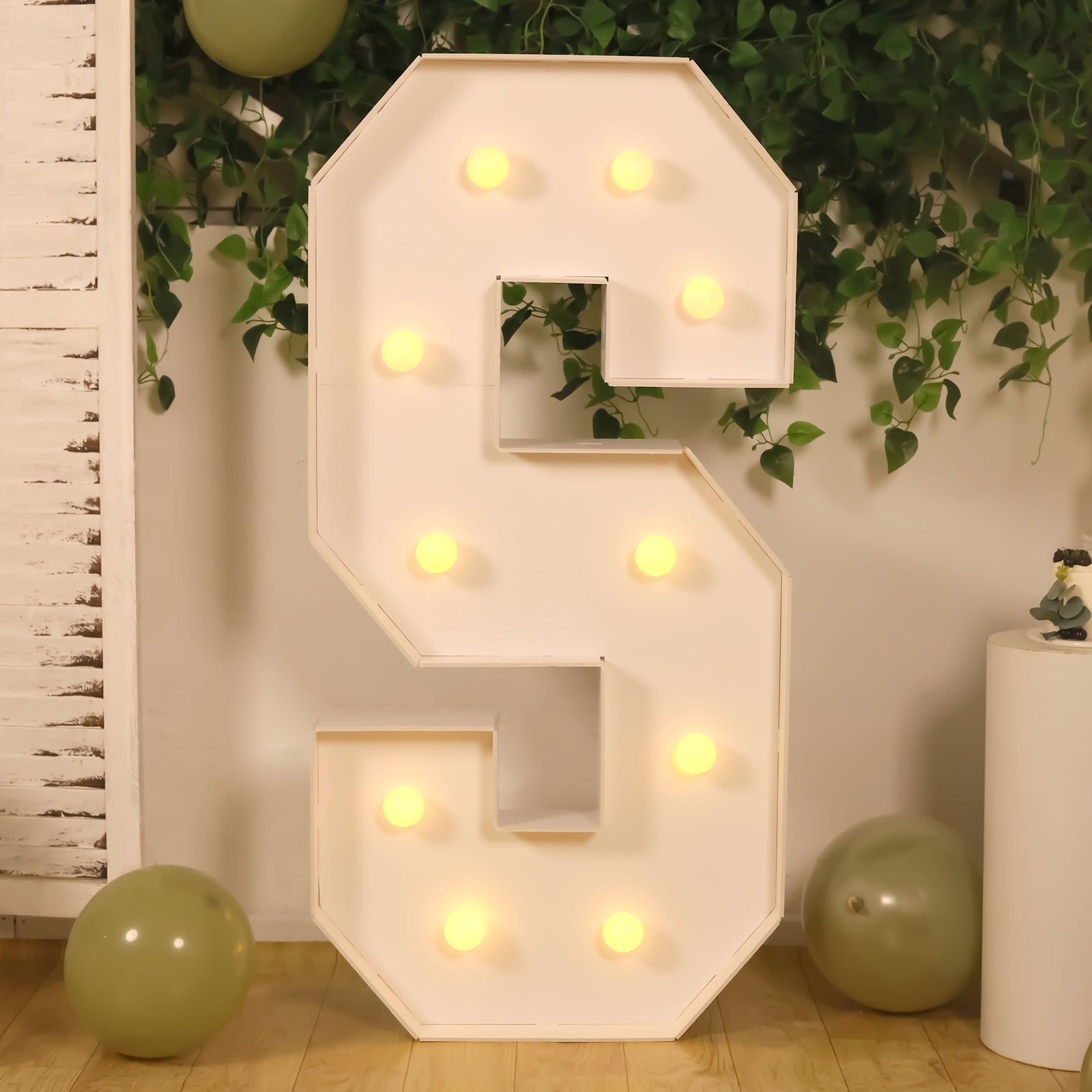 Giant LED Marquee Light Up Letter S, White 4ft Pre-Cut Foam Board with 10 Warm White Battery Operated LEDs, Glue Gun and Sticks