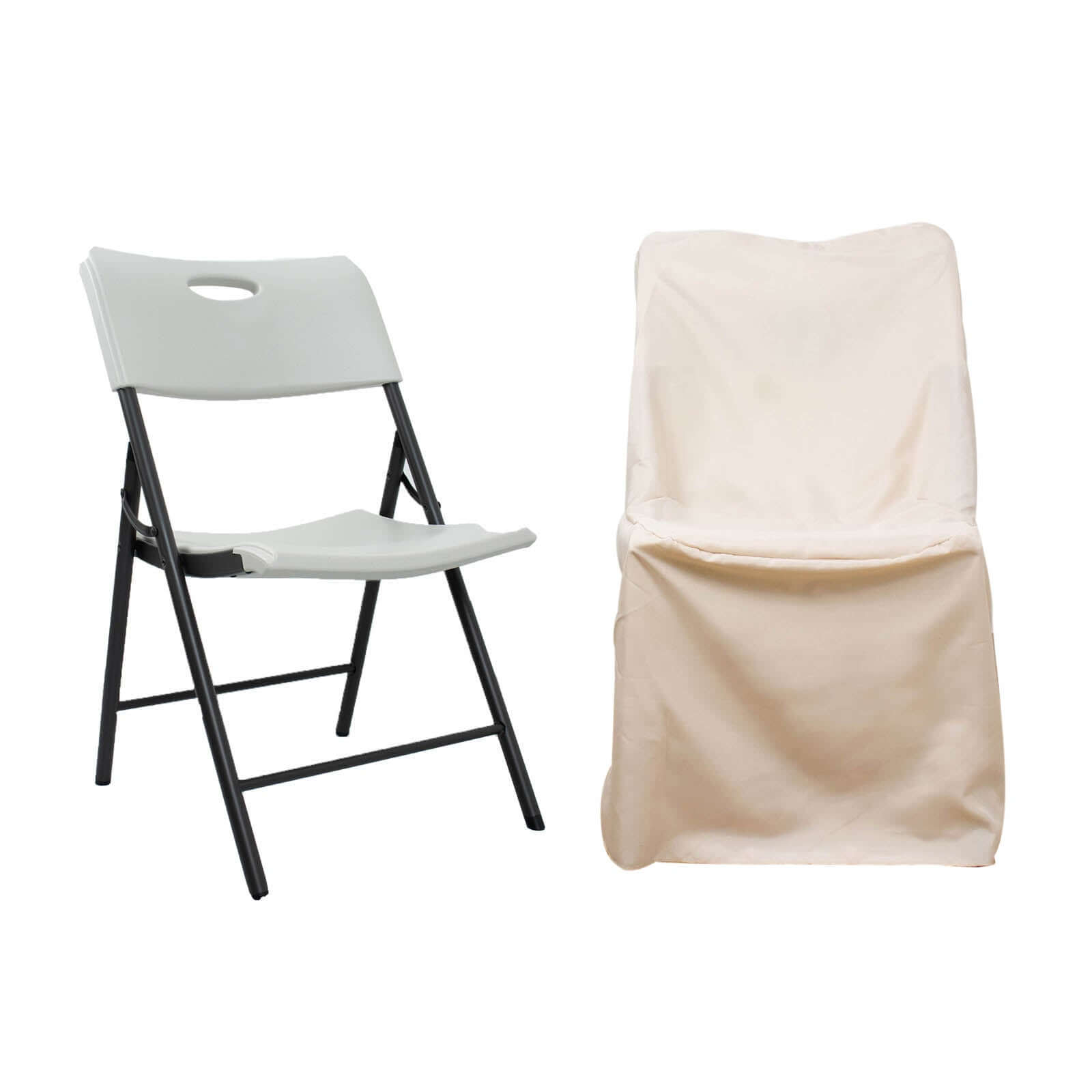 Polyester Chair Cover for Folding Lifetime Chairs Beige - Reusable Durable Slip-On Cover