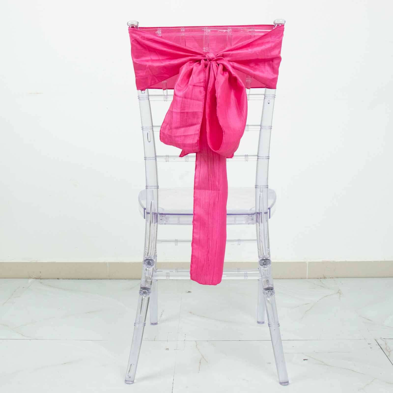 5 Pack Taffeta 6x106 Chair Sashes Fuchsia Accordion Crinkle Texture - Stylish Decor for Weddings & Gatherings