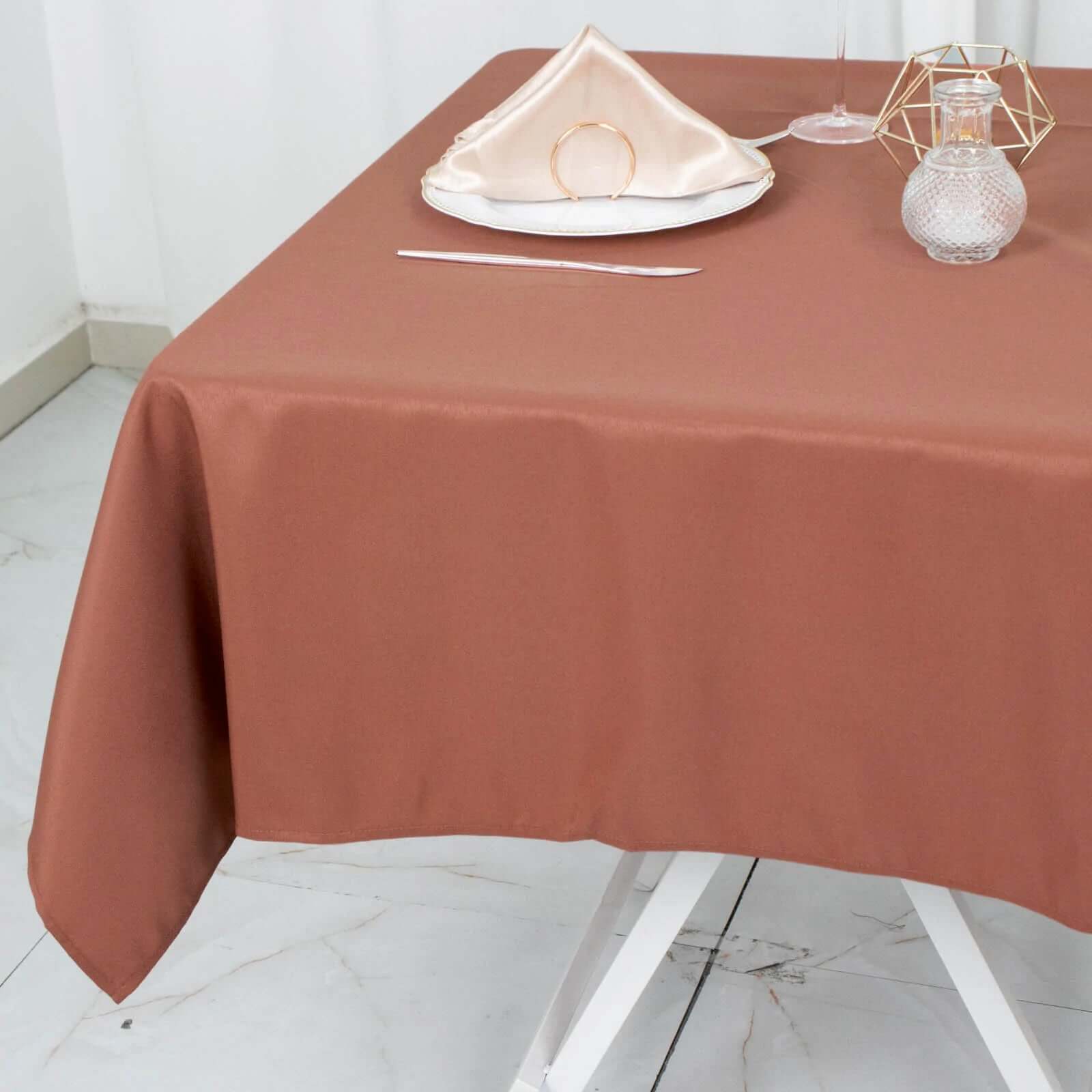 Premium Polyester 54x54 Square Tablecloth Terracotta (Rust) - Stain and Wrinkle-Resistant 220GSM Table Cover