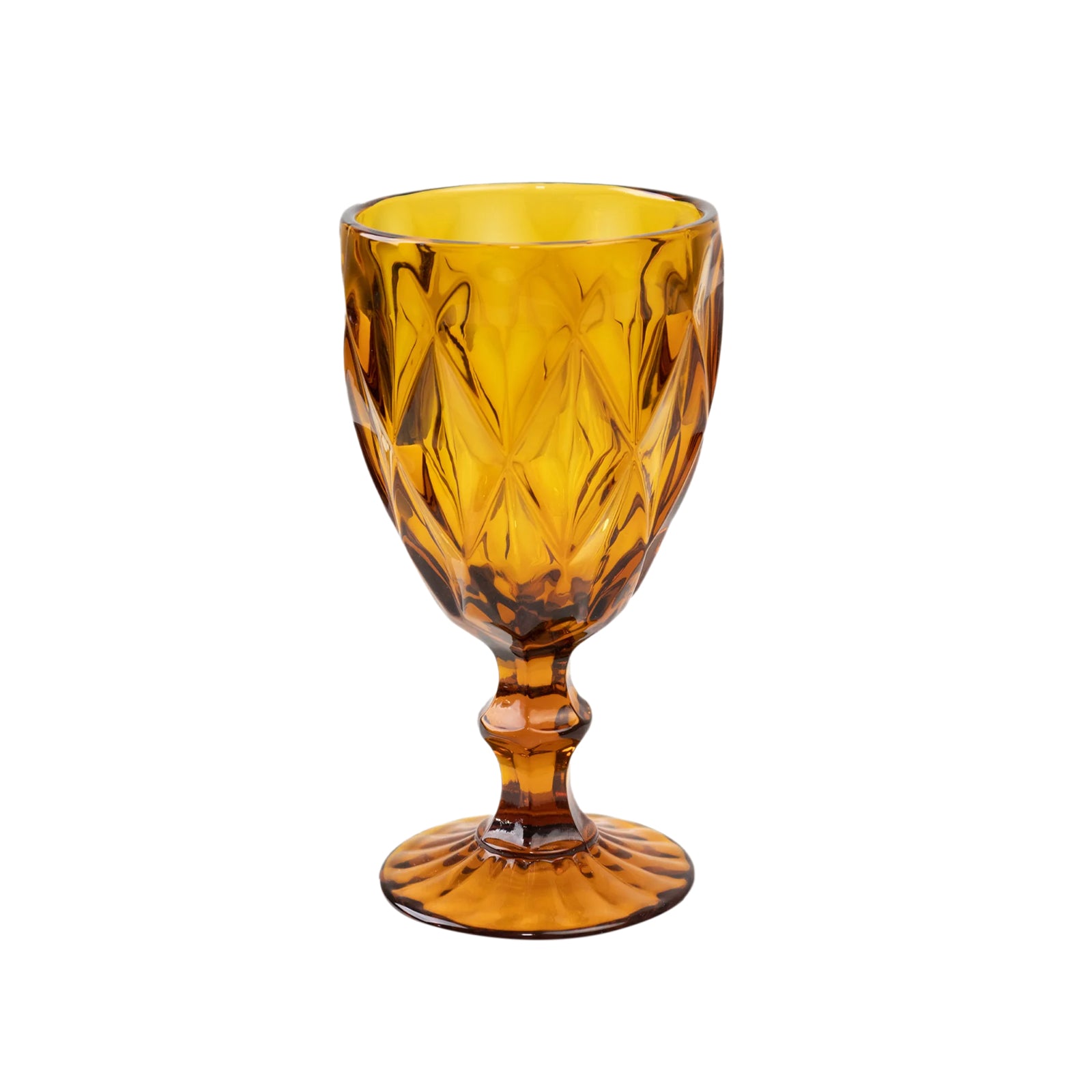 6-Pack Wine Glasses Amber Gold Embossed Crystal Cut Design Stemmed - Transparent Colored Goblets for Parties & Events 12oz 7