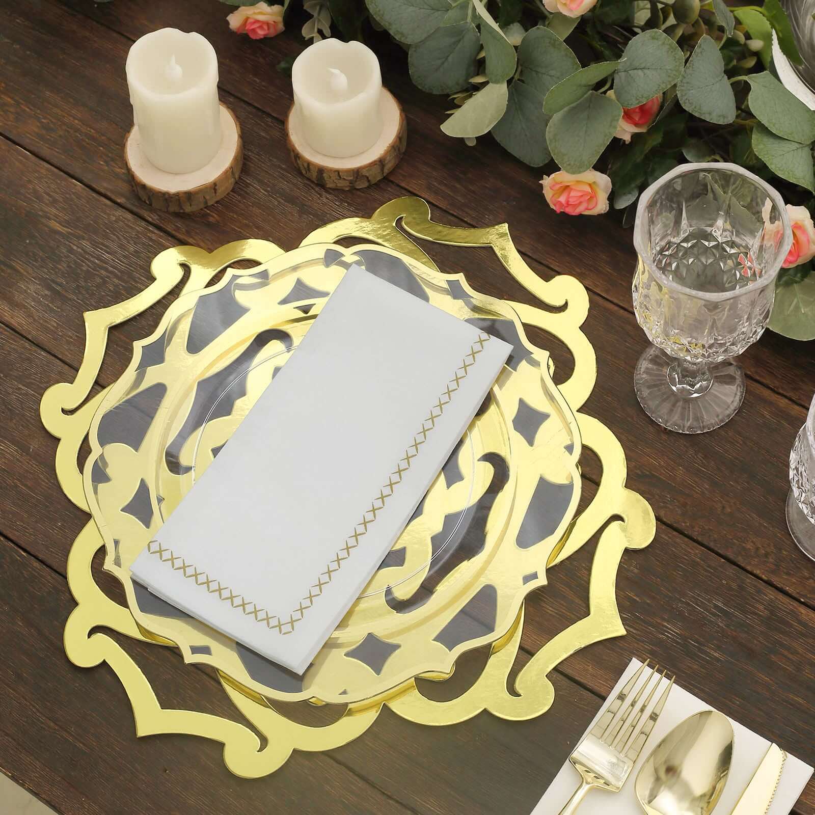 6-Pack Disposable Table Placemats in Metallic Gold Laser Cut Flower Design - 700GSM Cardboard Placemats for Glamorous Table Settings 13