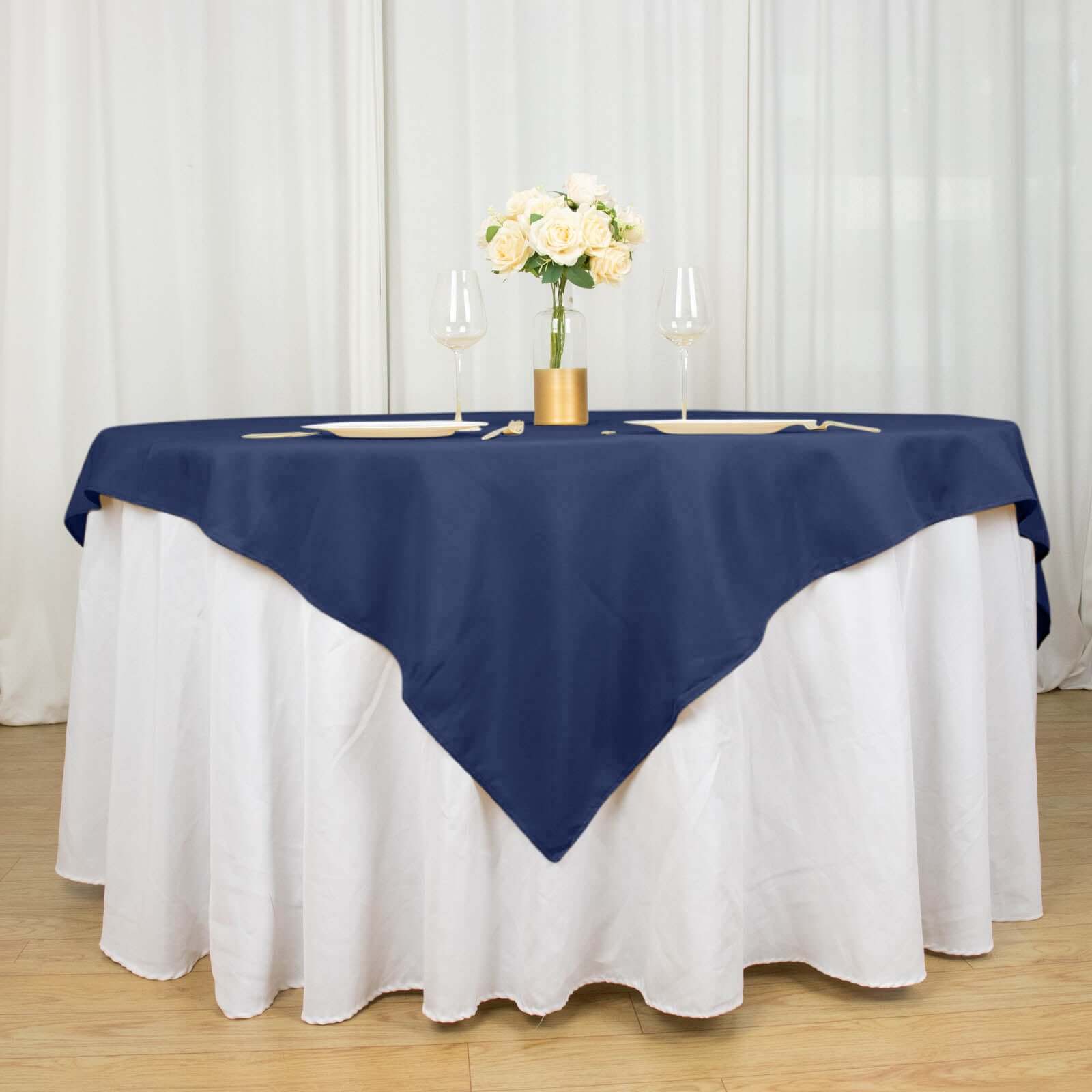 Premium Polyester 70x70 Table Overlay Square Tablecloth Navy Blue 220GSM Wrinkle-Resistant Table Cover