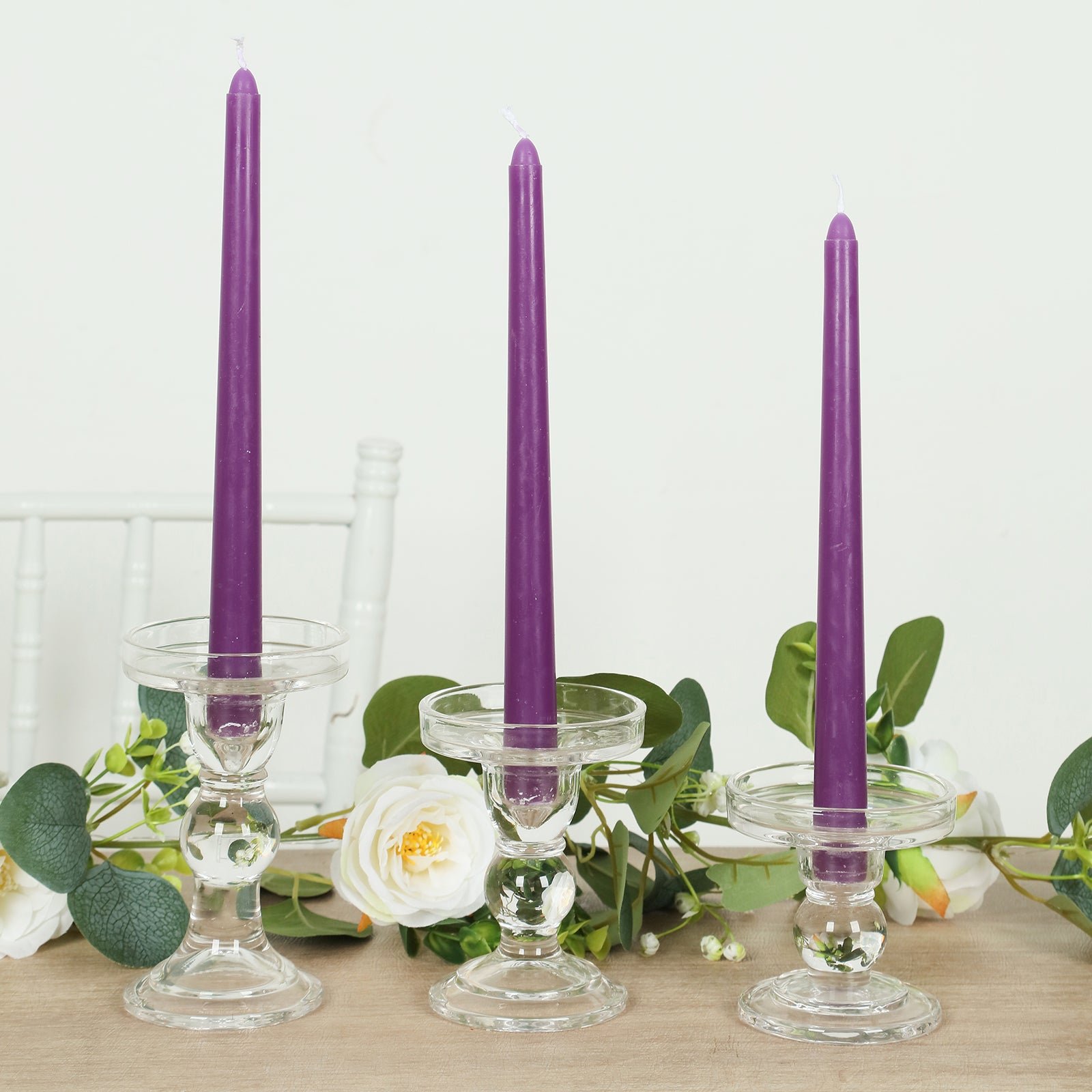 12-Pack Taper Candles Premium Wax Design Purple - Unscented Candles for Upscale Settings 10