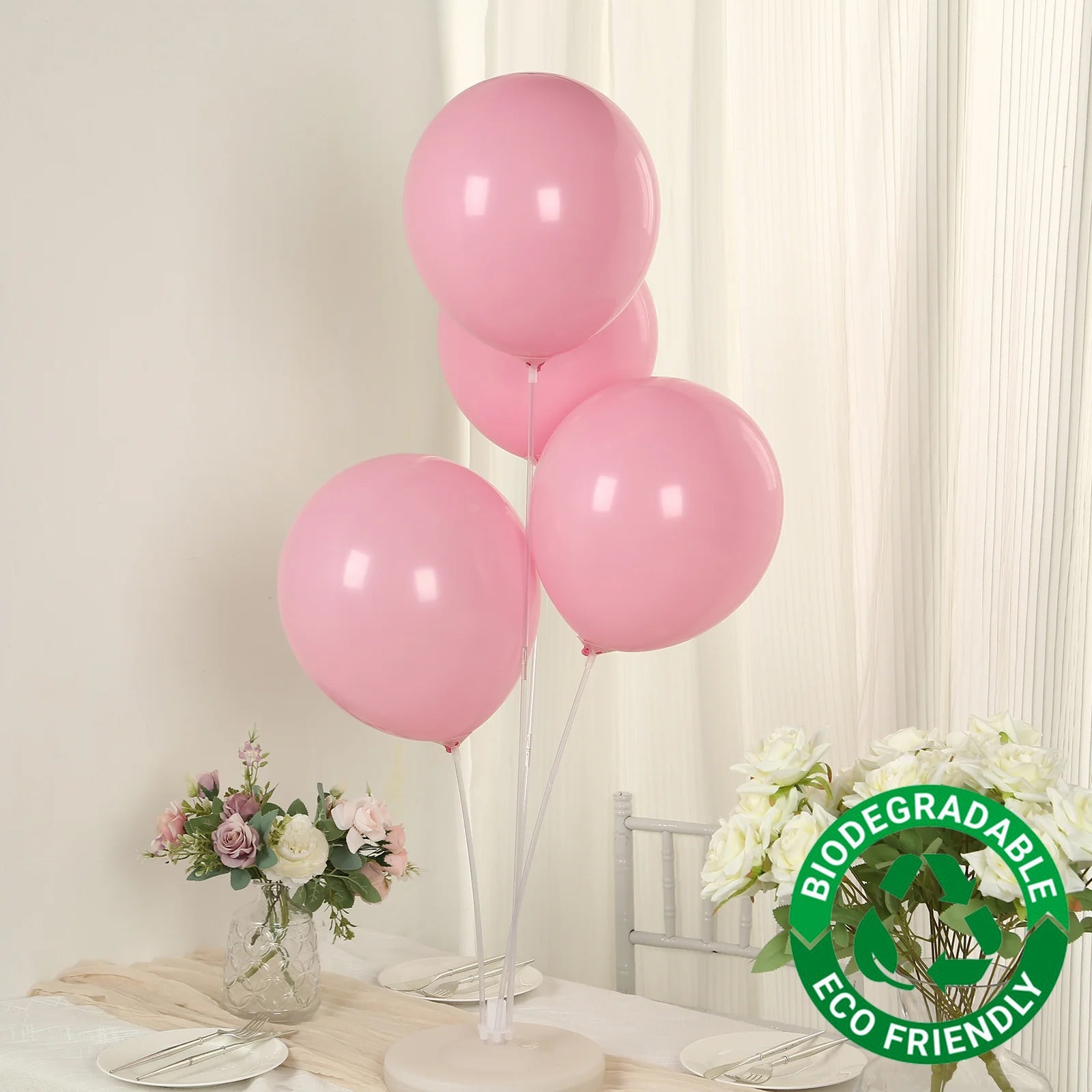 50 Pack Matte Pastel Pink Biodegradable Balloons 12, Round Eco-friendly Thick Latex Party Balloons