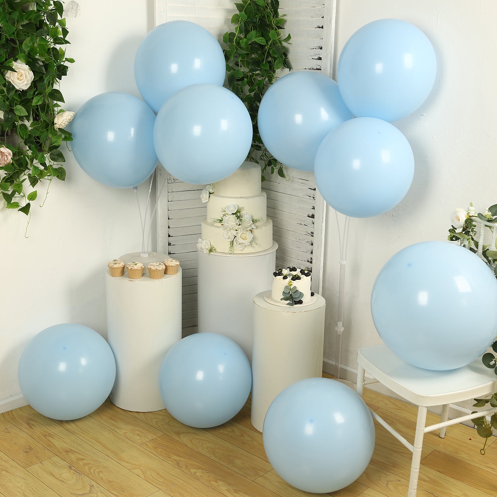 10 Pack Matte Pastel Ice Blue Biodegradable Balloons 18, Round Eco-friendly Thick Latex Party Balloons