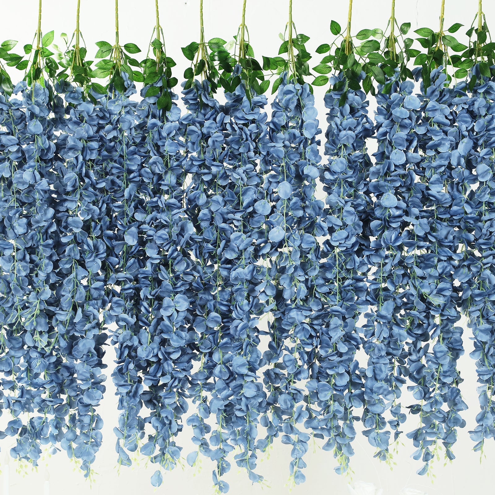 42 Silk Hanging Wisteria Flower Garland Vines in Dusty Blue, Elaborated 5 Full Strands in 1 Bush