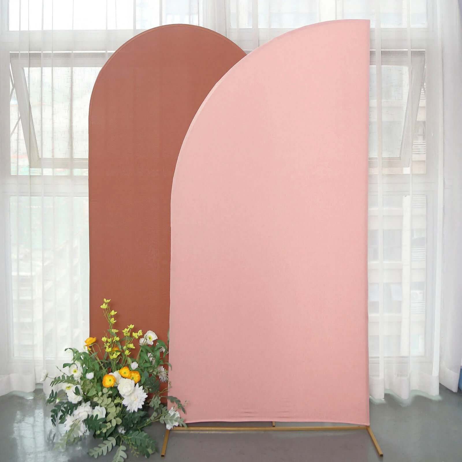 7ft Matte Dusty Rose Spandex Half Moon Chiara Backdrop Stand Cover, Custom Fitted Wedding Arch Cover